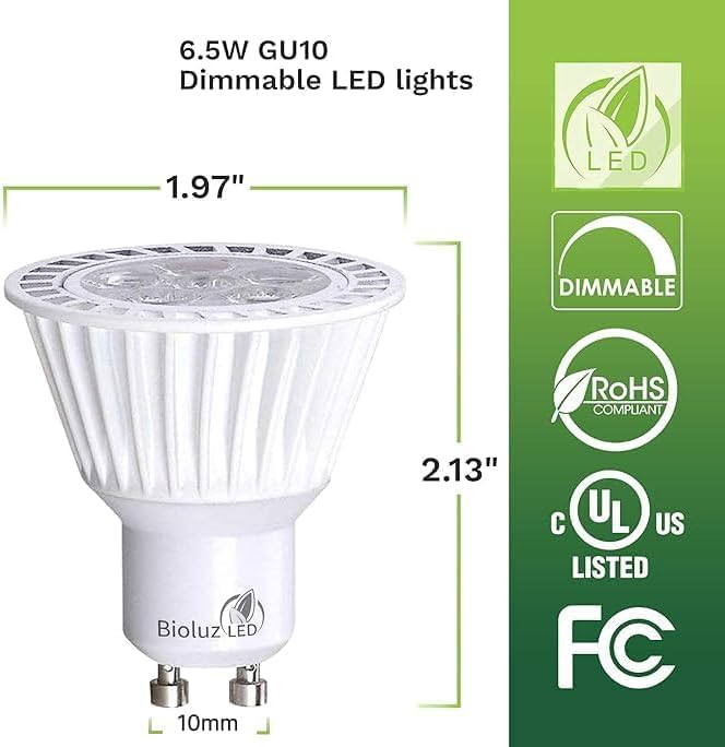 Bioluz LED GU10 Dimmable Bulbs 3000K 10 Pack 50W Halogen Replacement UL Listed