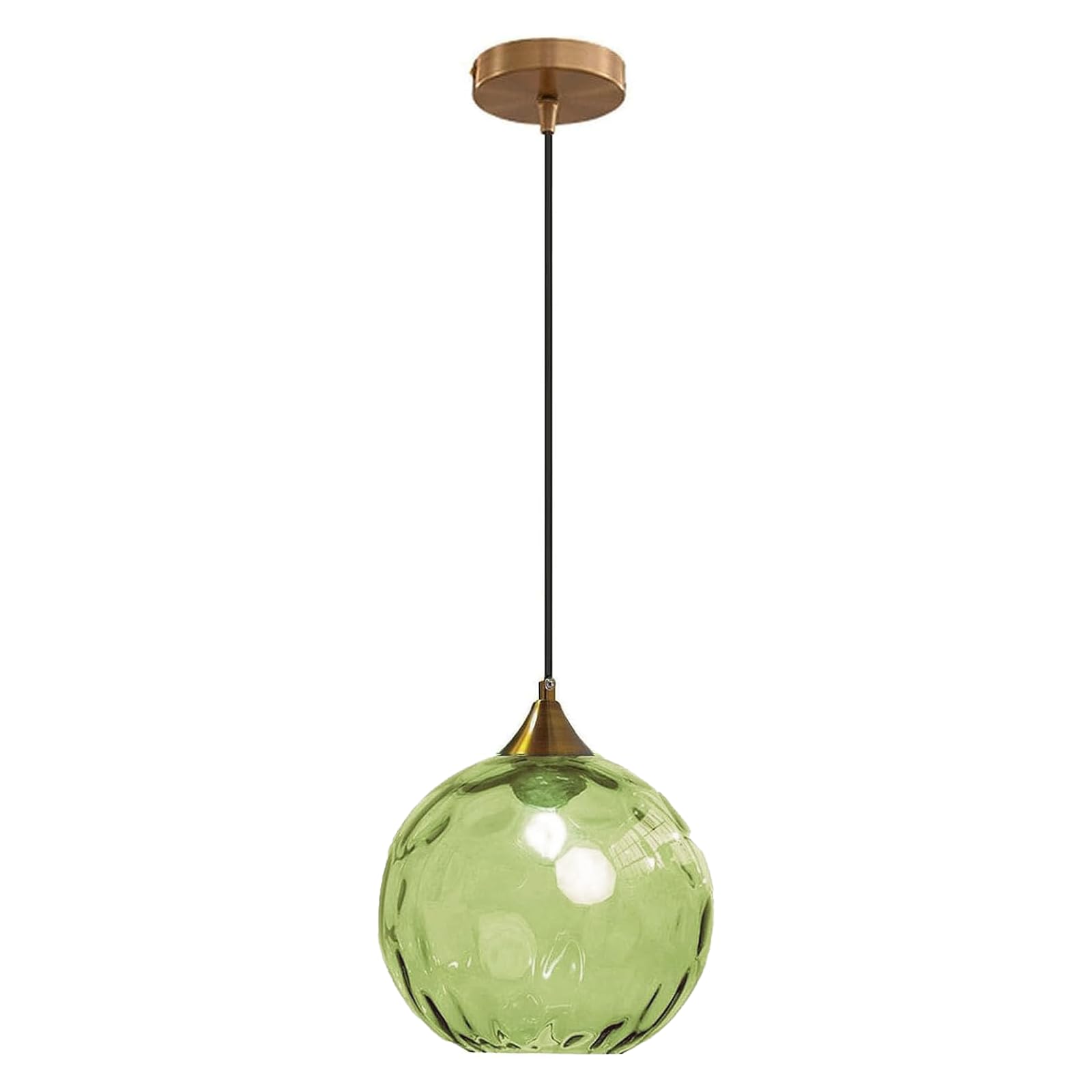LOTREE 7.8 Inches Green Glass Globe Pendant Lights Fixtures E26 Modern Farmhouse Glass Ball Pendant Lighting with Gold Brass Fin