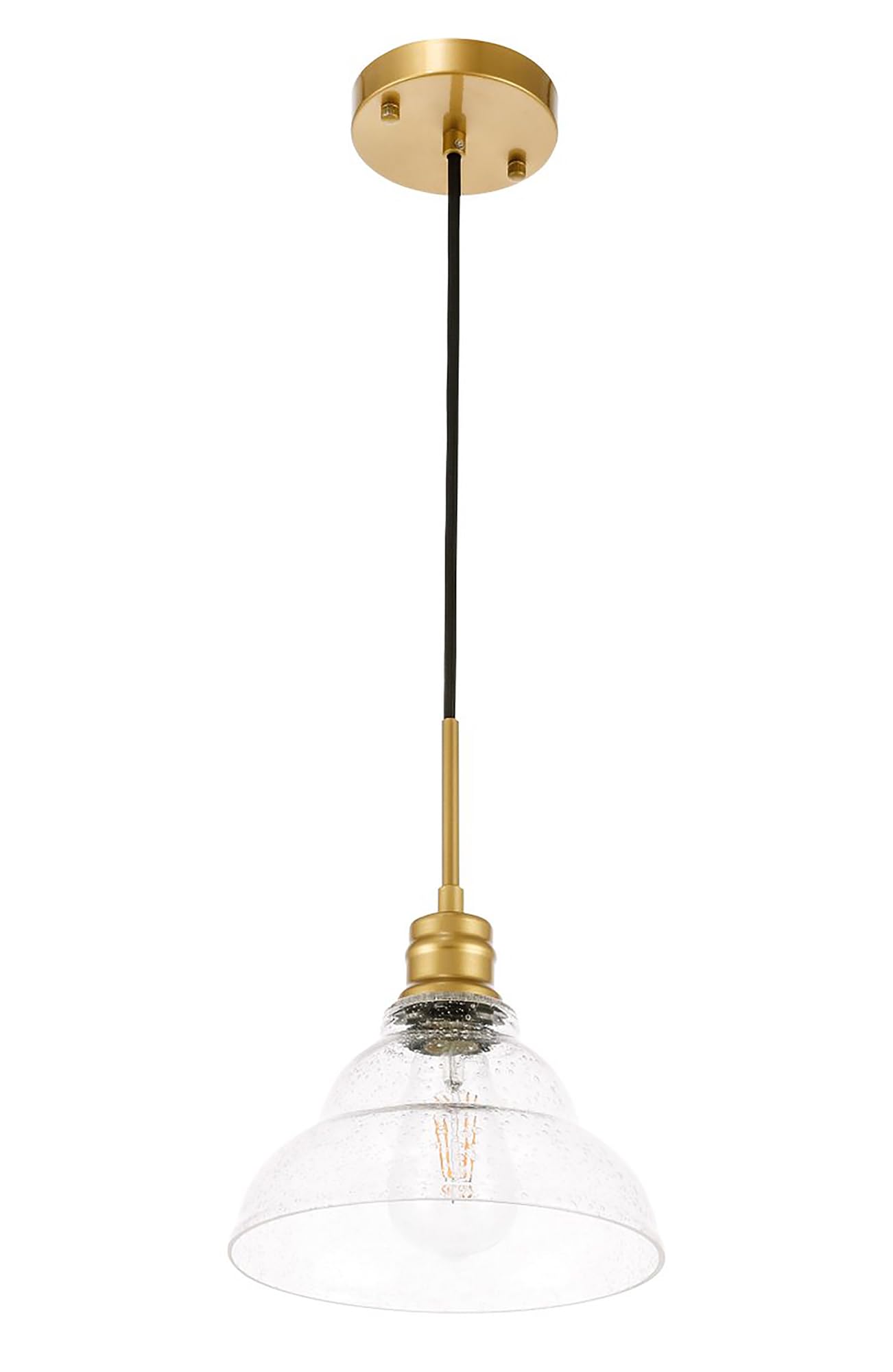 Living District Brass Ceiling Pendant Light With Clear Seeded Glass, 1-Light Modern Design