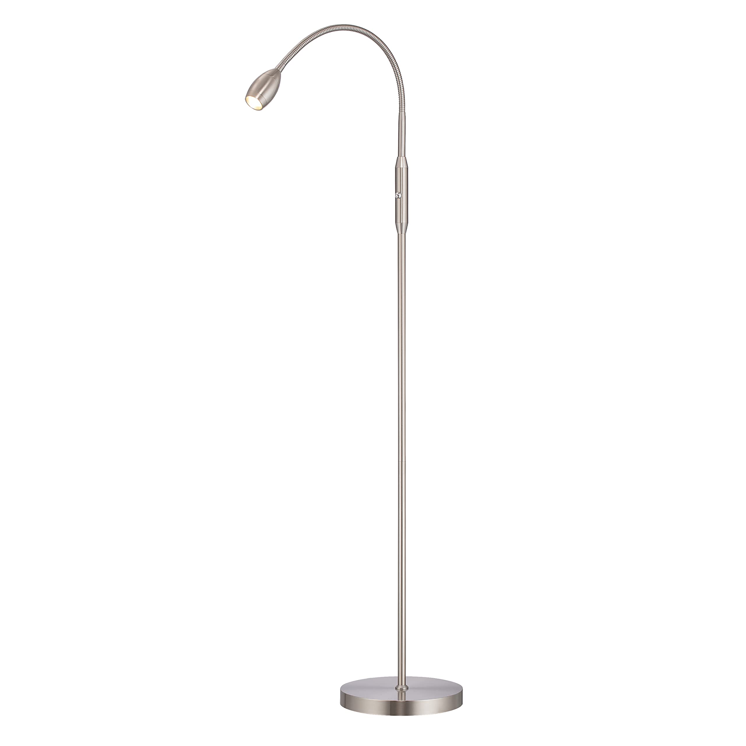 OBright Adjustable LED Floor Lamp, Dimmable, Zoomable, Gooseneck, Brushed Nickel, Model OB-FL15M