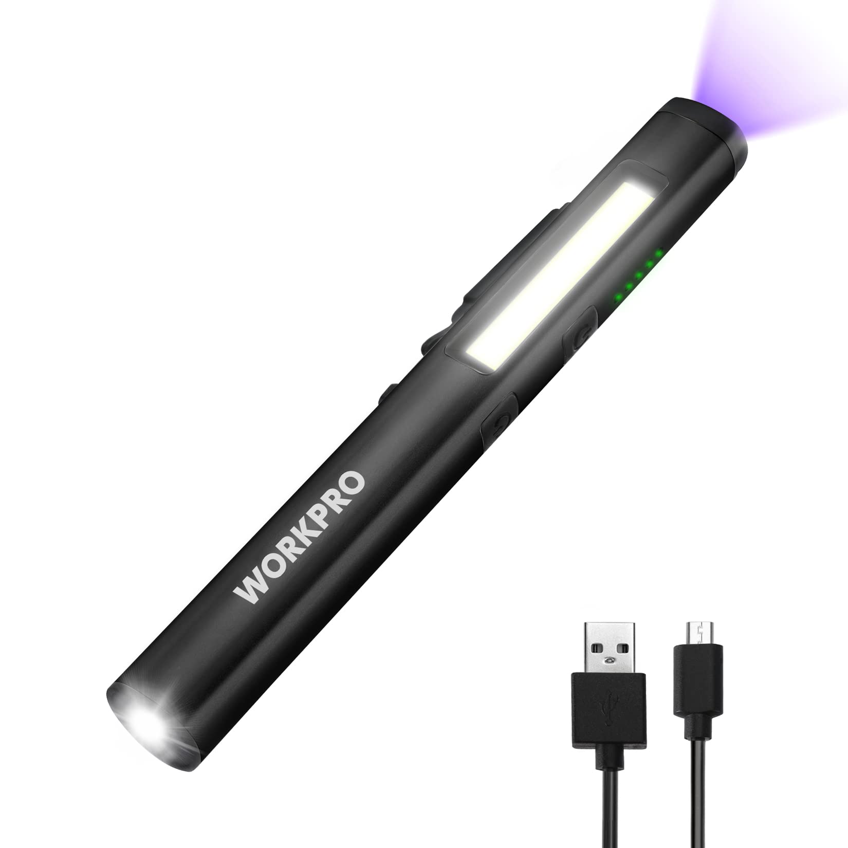 Workpro Flashlight Pen Light, Rechargeable Penlight With 365 Nm Uv Black Light, 450 Lumen Led Mini Pocket Flashlight, Great Gift