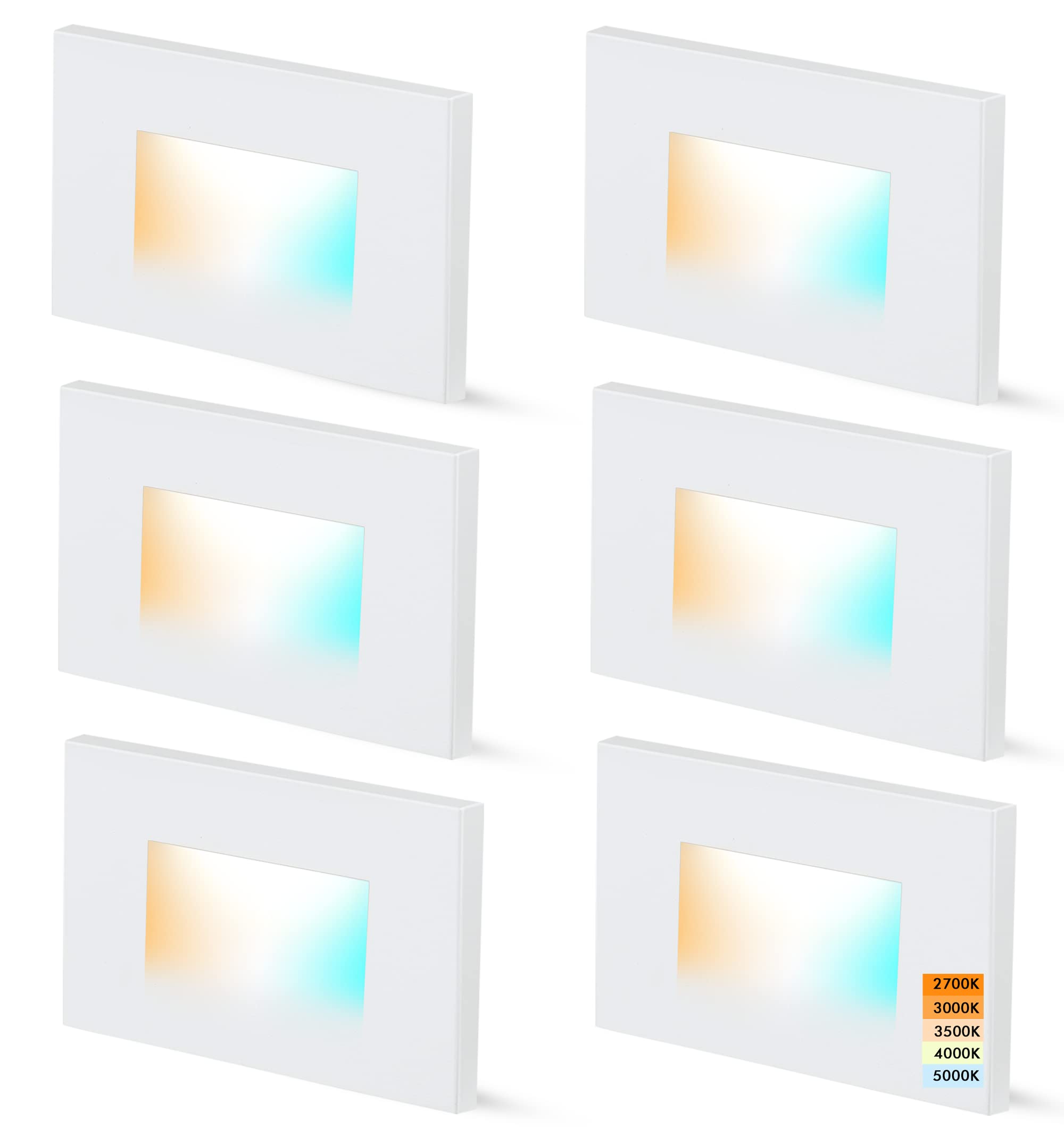 CLOUDY BAY 120V 5CCT Dimmable LED Indoor Outdoor Step Light,2700K/3000K/3500K/4000K/5000K,Stair Light,White,Pack of 6