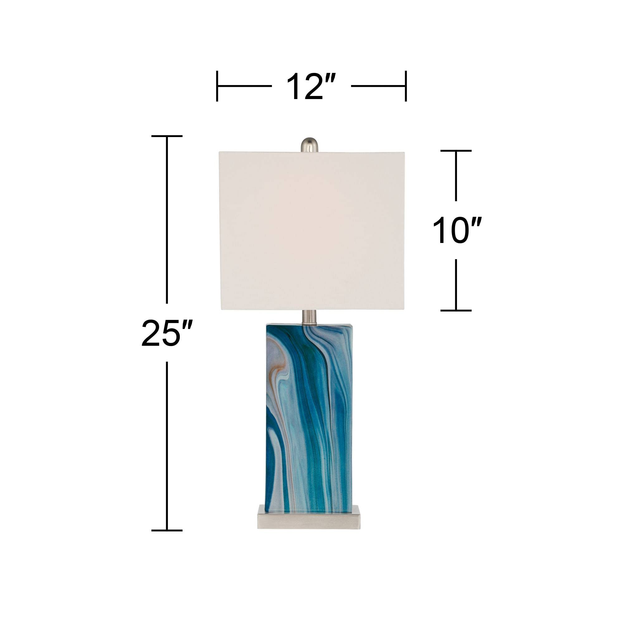 360 Lighting Connie Modern Table Lamps 25 Tall Set of 2 with USB Charging Ports Blue Faux Marble LED White Rectangular Shade for