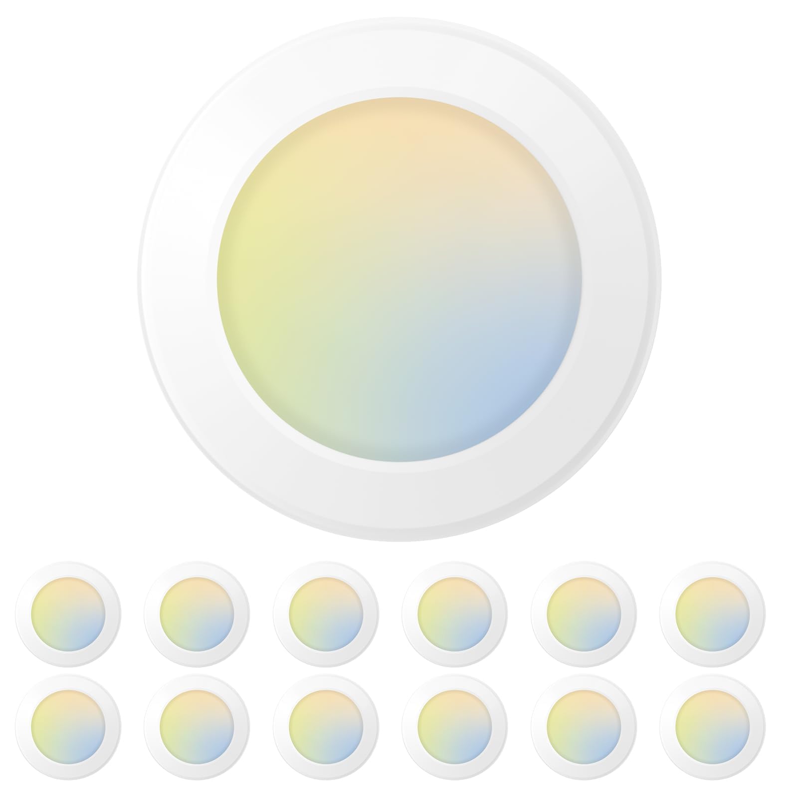 Amico 12 Pack 5/6 Inch Led Disk Lights, Dimmable Flush Mount Ceiling Disc Lights, 2700K/3000K/4000K/5000K/6000K Selectable, 12W Eqv 110W, 1050Lm, Low Profile Surface Mount Ceiling Lights, Etl&Fcc