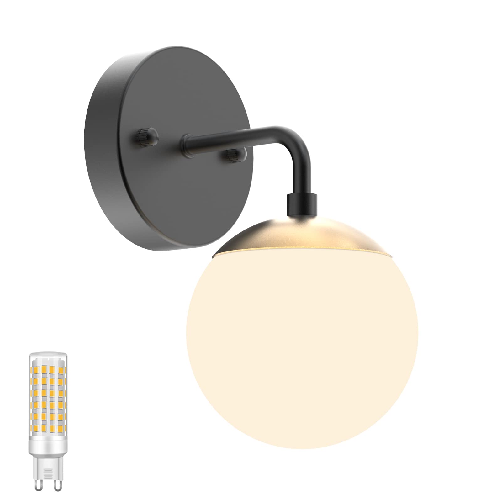 Tipace Black and Gold Wall Light, Mid Century Modern Sconce, 3000K G9 Bulb Included, well-made Metal, Model 020