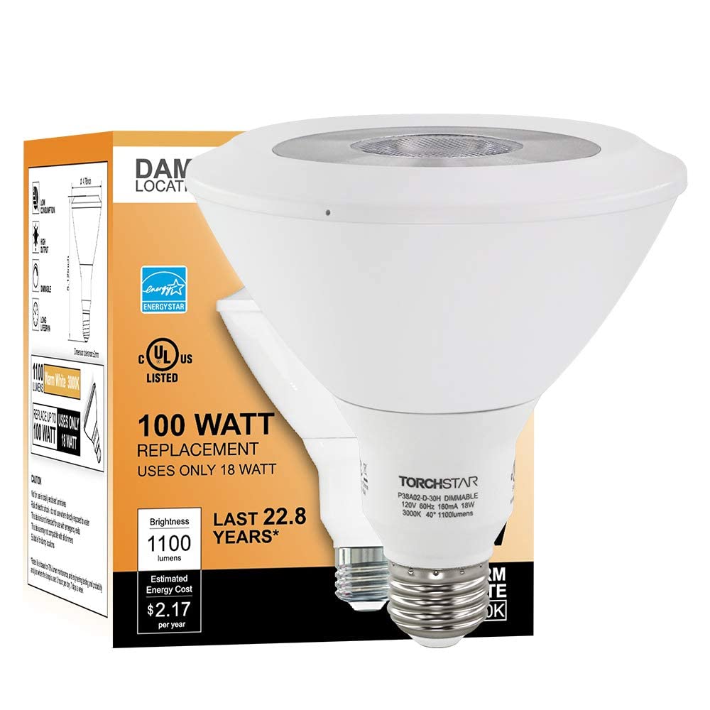 Torchstar 4 Pack Par38 Led Light Bulbs, 18W=120W Dimmable Spotlight, 1100Lm Indoor, 3000K Warm White, E26 Ul-Listed
