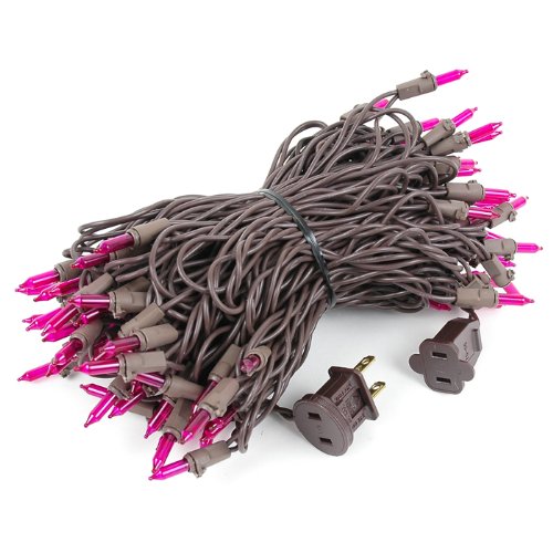 Novelty Lights 50 Feet 100 Bulbs Traditional Incandescent Mini Lights, Pink On Brown Wire With 6 Spacing, Commercial Grade And U