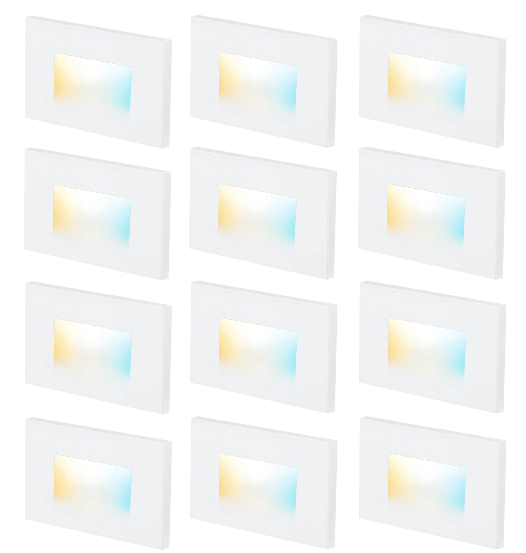 CLOUDY BAY 3 Color 120V Dimmable LED Indoor Outdoor Step Light,3000K/4000K/5000K 3W 100lm Stair Light,White Finish,12 Pack