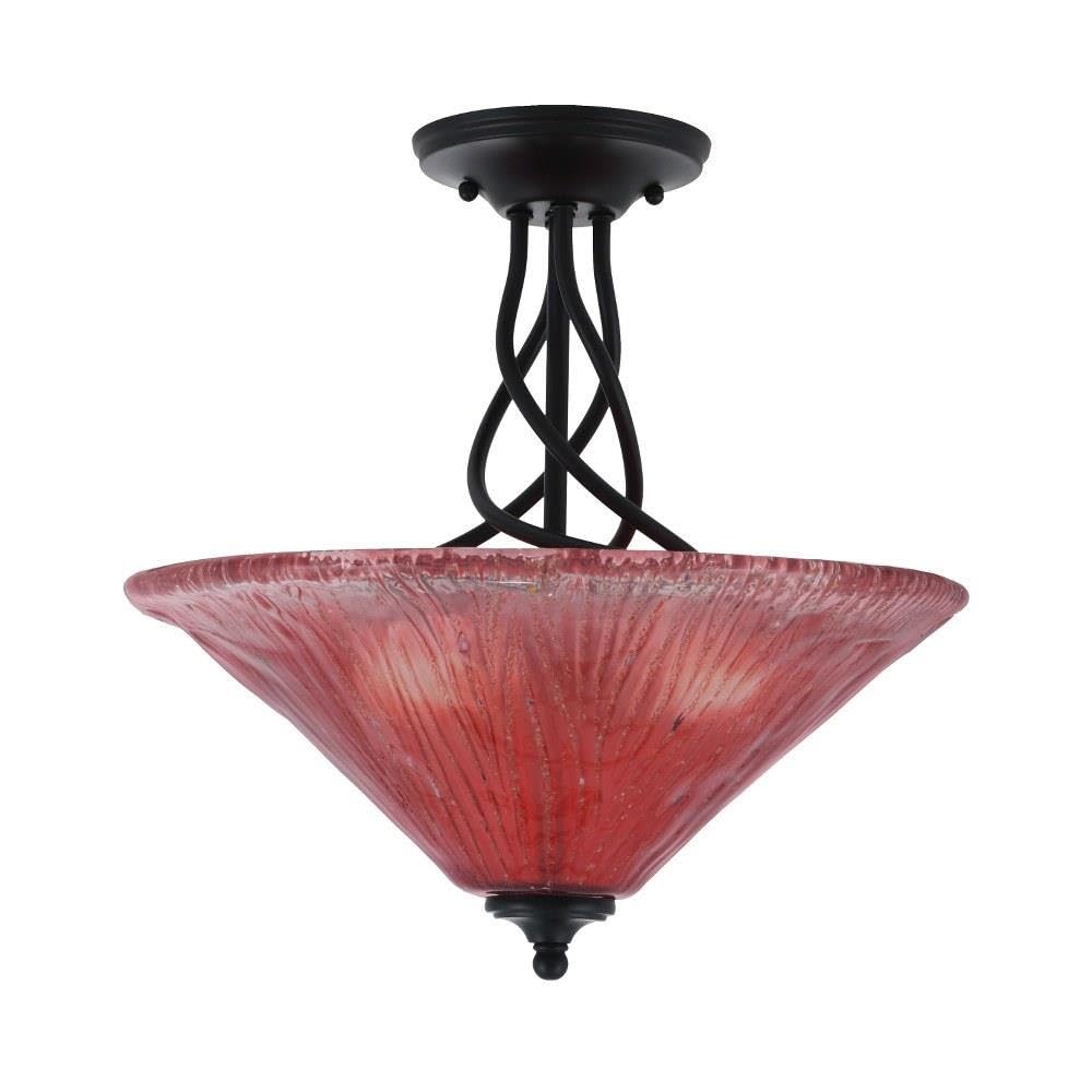 Toltec Lighting 909-MB-716 Capri - 3 Light Semi-Flush Mount-16 Inches Tall and 16 Inches Wide, Finish Color: Matte Black, Glass Color: Raspberry Crystal