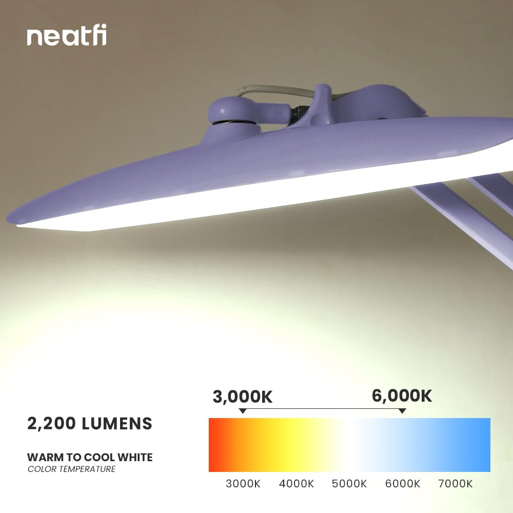 Neatfi XL LED Task Lamp - 2,200 Lumens, Dimmable, 3 Light Modes, 24W, CCT Lavender, Purple, Model 9501LED