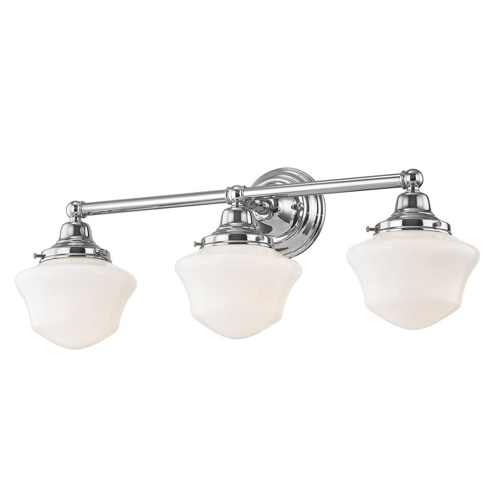 Design Classics Schoolhouse 3-Light Bathroom Light Fixture - Chrome Finish, White Opal Glass, 23.125 Inch Length, Model D1Fcef77-1E93-433B-87