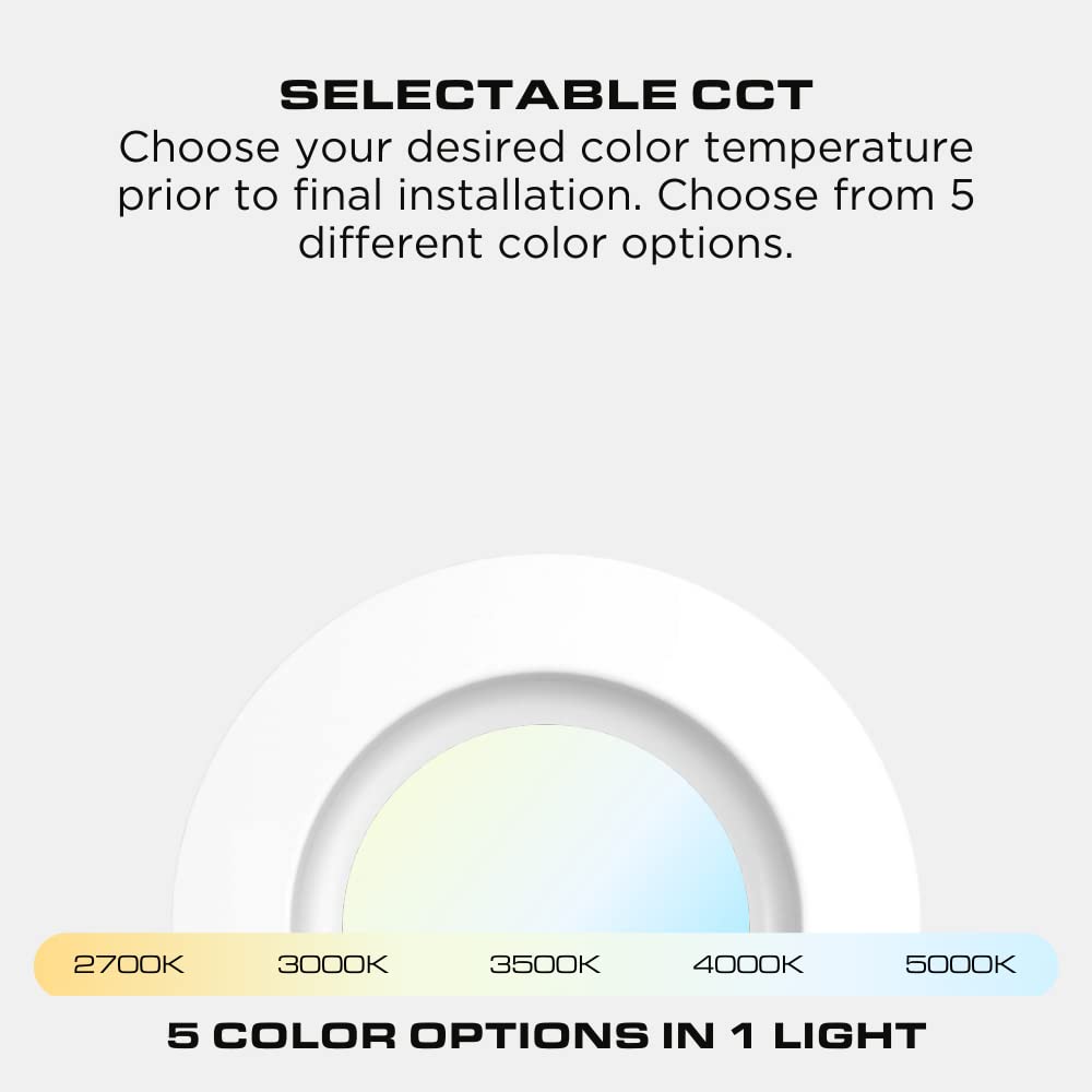 3-Inch LED Recessed Downlight, Dimmable, 7W=50W, 560 LM, E26 Base, CCT Color Temperature Selectable 2700K | 3000K | 3500K | 4000