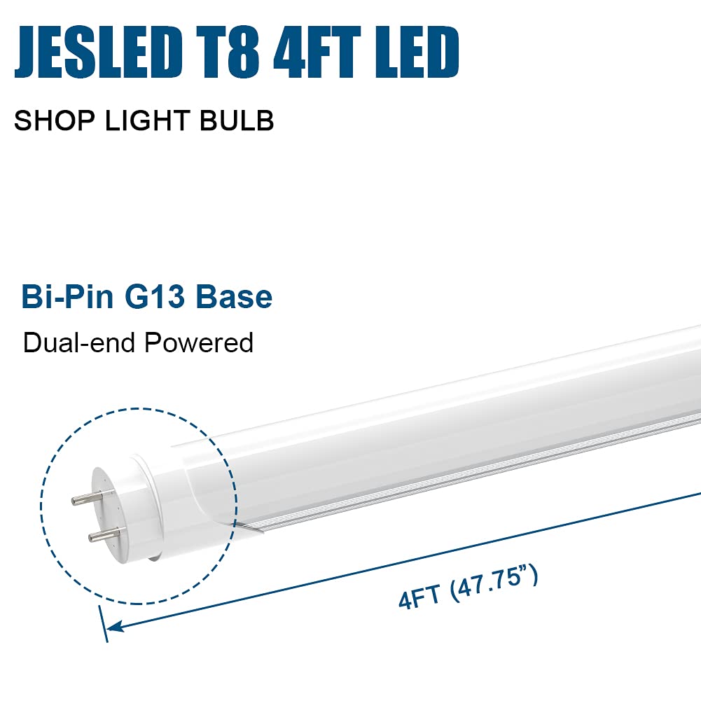 Jesled T8 4Ft Type A+B Led Tube Light Bulbs, 24W 6000K, 3200Lm, 4 Foot T12 Led Replacement For Flourescent Tubes, Plug And Play Or Ballast Bypass, Dual-End Powered, Frosted, Garage Shop Lights 12-Pack