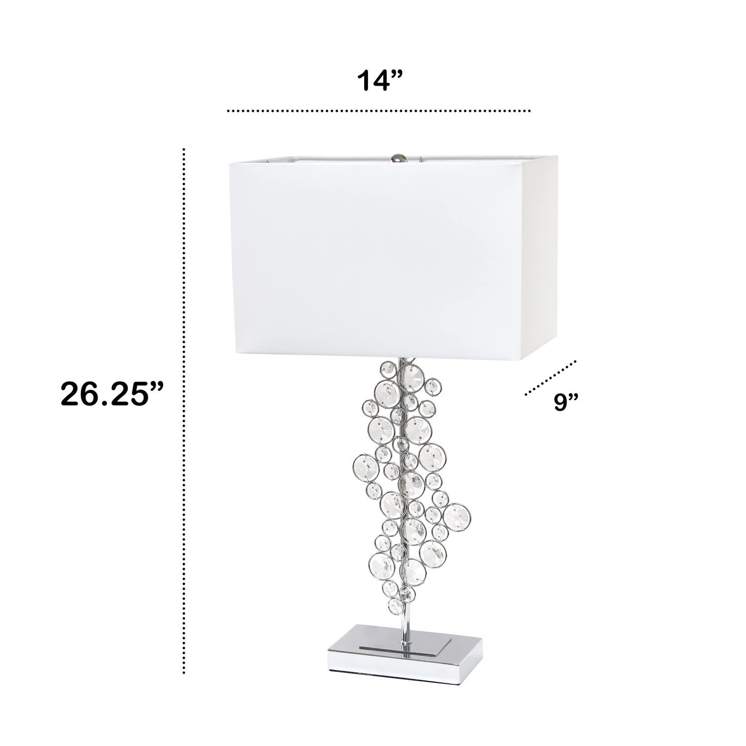 Lalia Home 26.25&quot; Chrome Crystal Table Lamp With White Fabric Shade - Contemporary Glam Decor