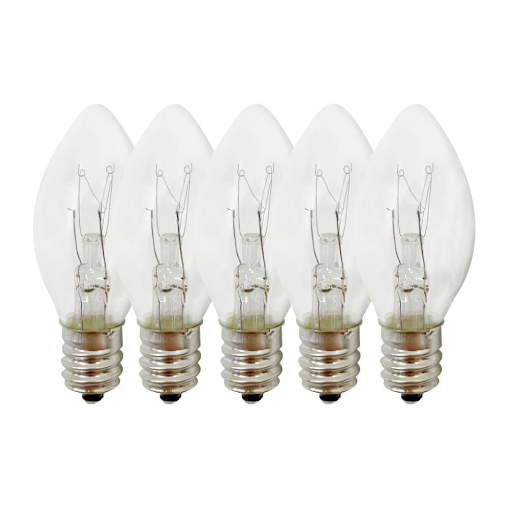 HUAZHQING C7 Incandescent Replacement Bulbs, 25 Pack, Clear Glass, 120V 5W, E12 Candelabra Base for Night Lights