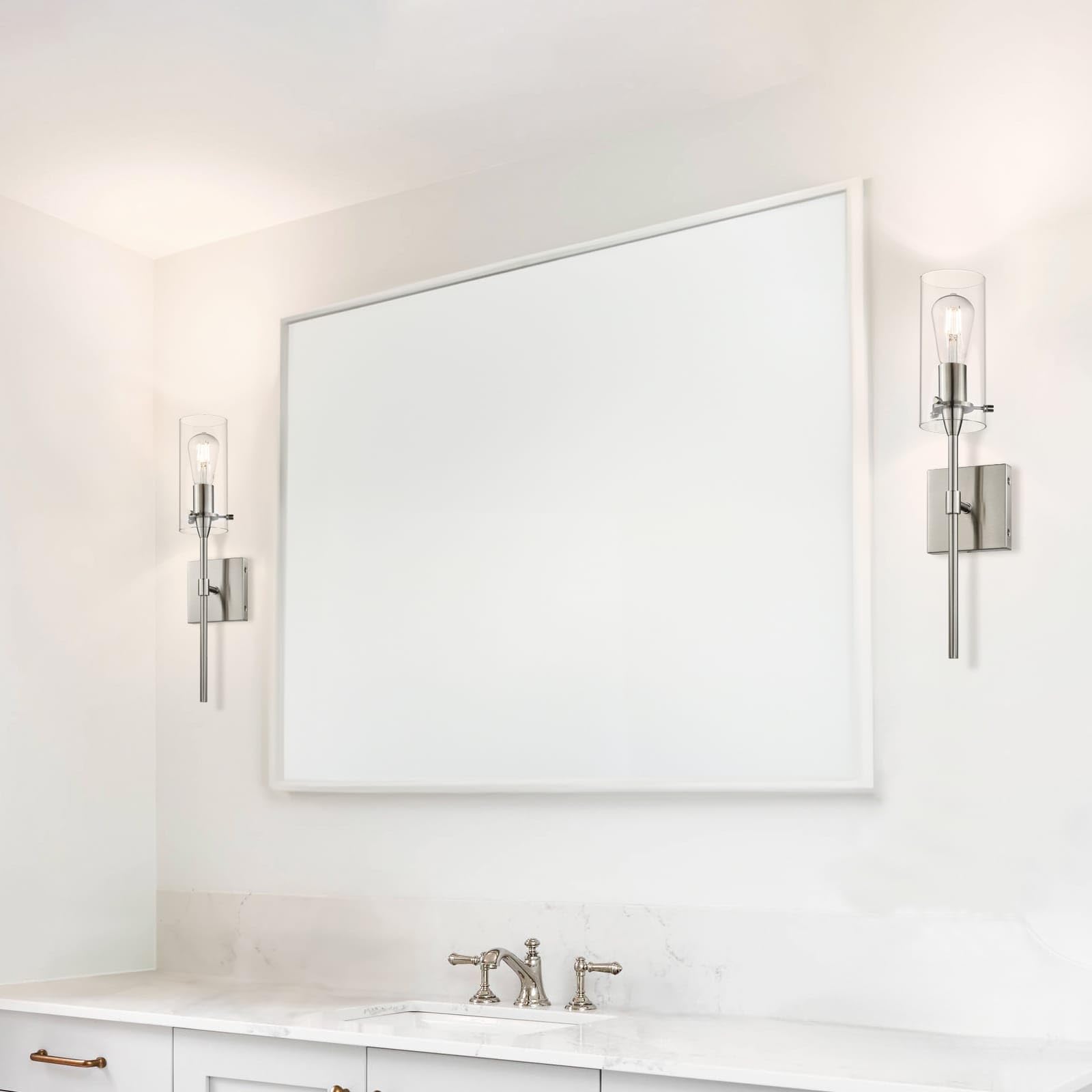 Xinbei Lighting Modern Brushed Nickel Wall Sconces Set Of 2, Clear Glass Iron Indoor Vanity Lighting For Bathroom & Hallway