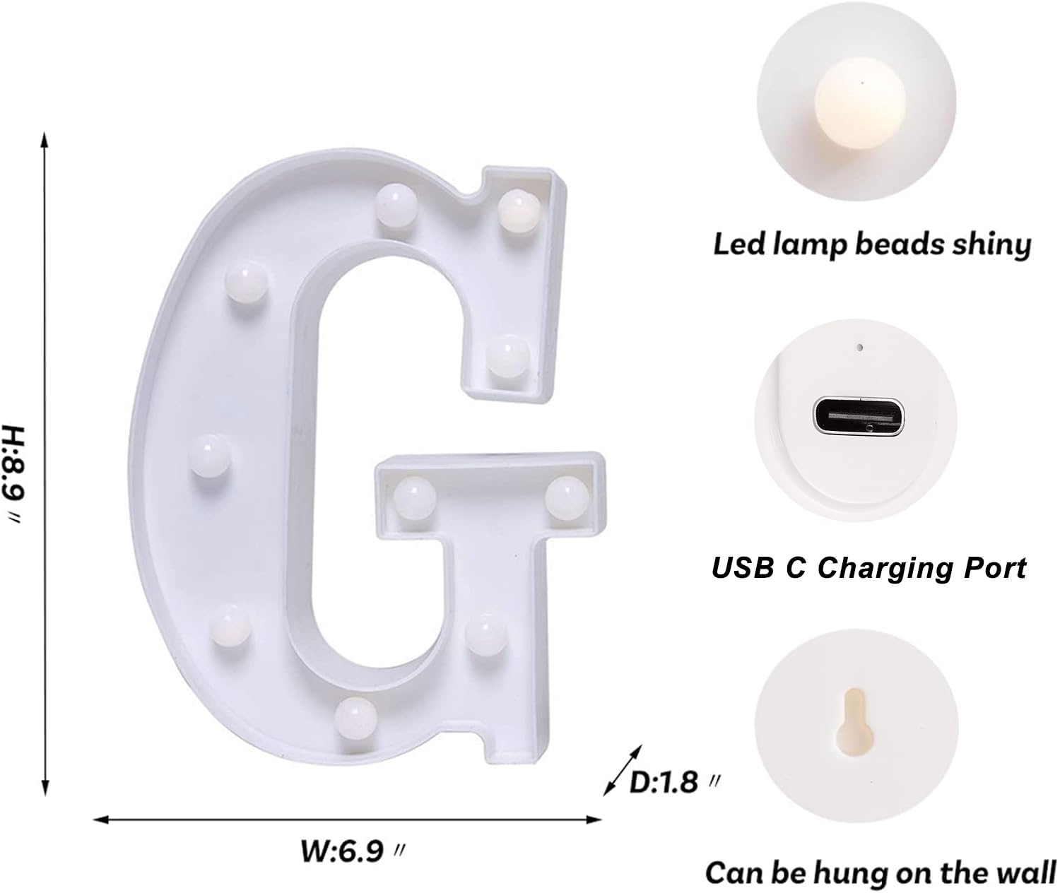 Foaky Rechargeable LED Marquee Light Sign for Wedding/Birthday Party, Size G, Warm Plastic