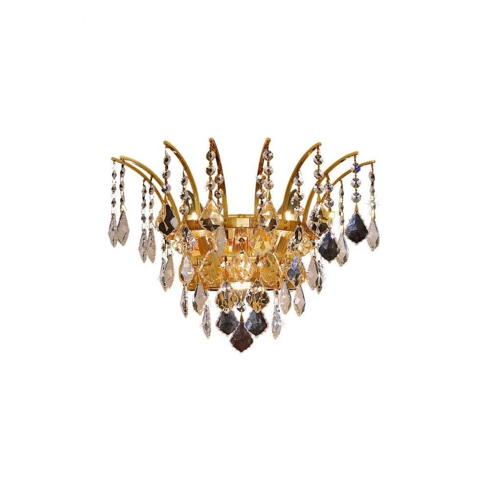 Elegant Lighting 8033W16G/RC 3-Light Crystal Wall Sconce, Gold Finish, Clear Crystals, Alloy Steel