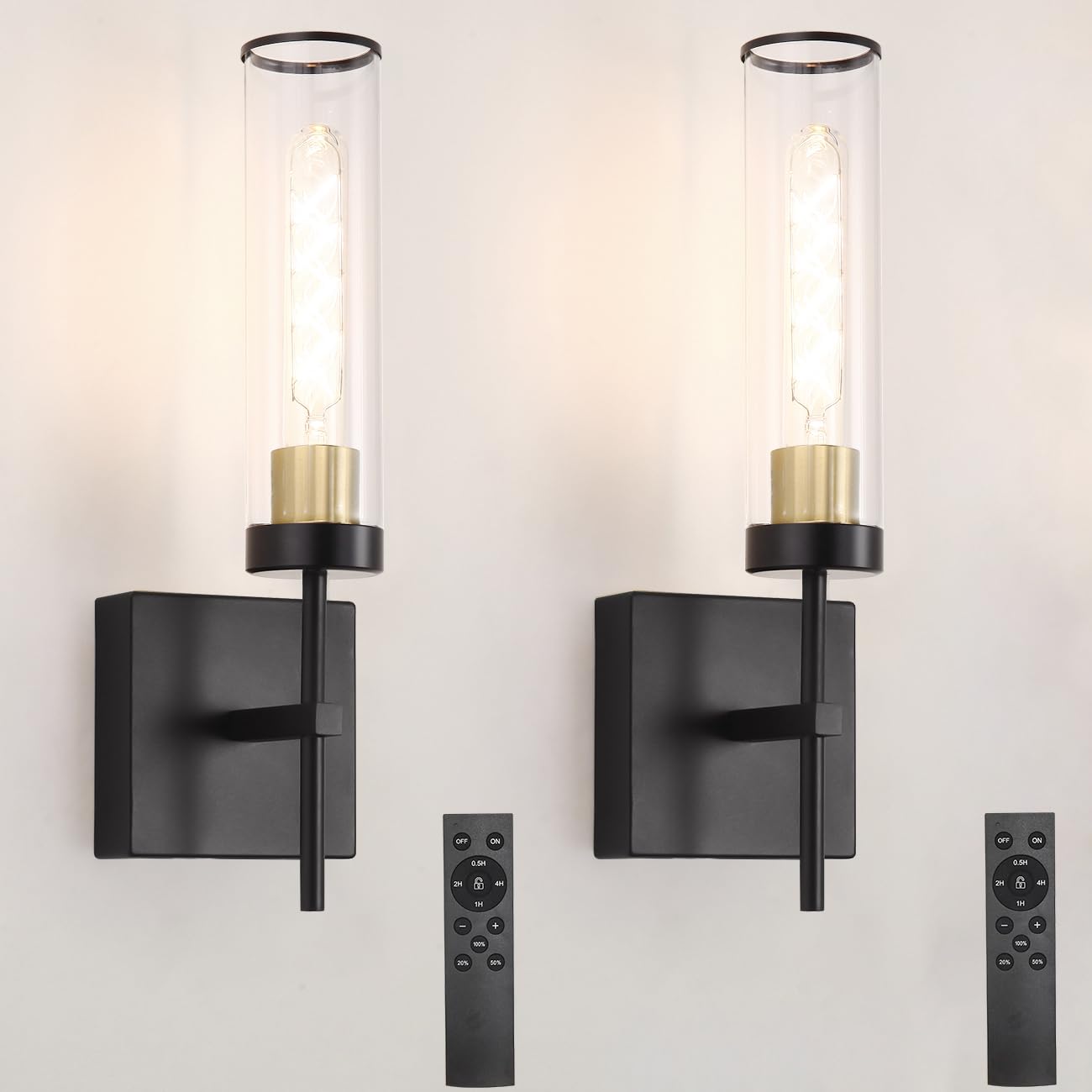 DSMJFU Battery Operated Wall Sconce Set of 2, Modern Metal USB Rechargeable, Wireless Dimmable, 15.94in, Black and Gold