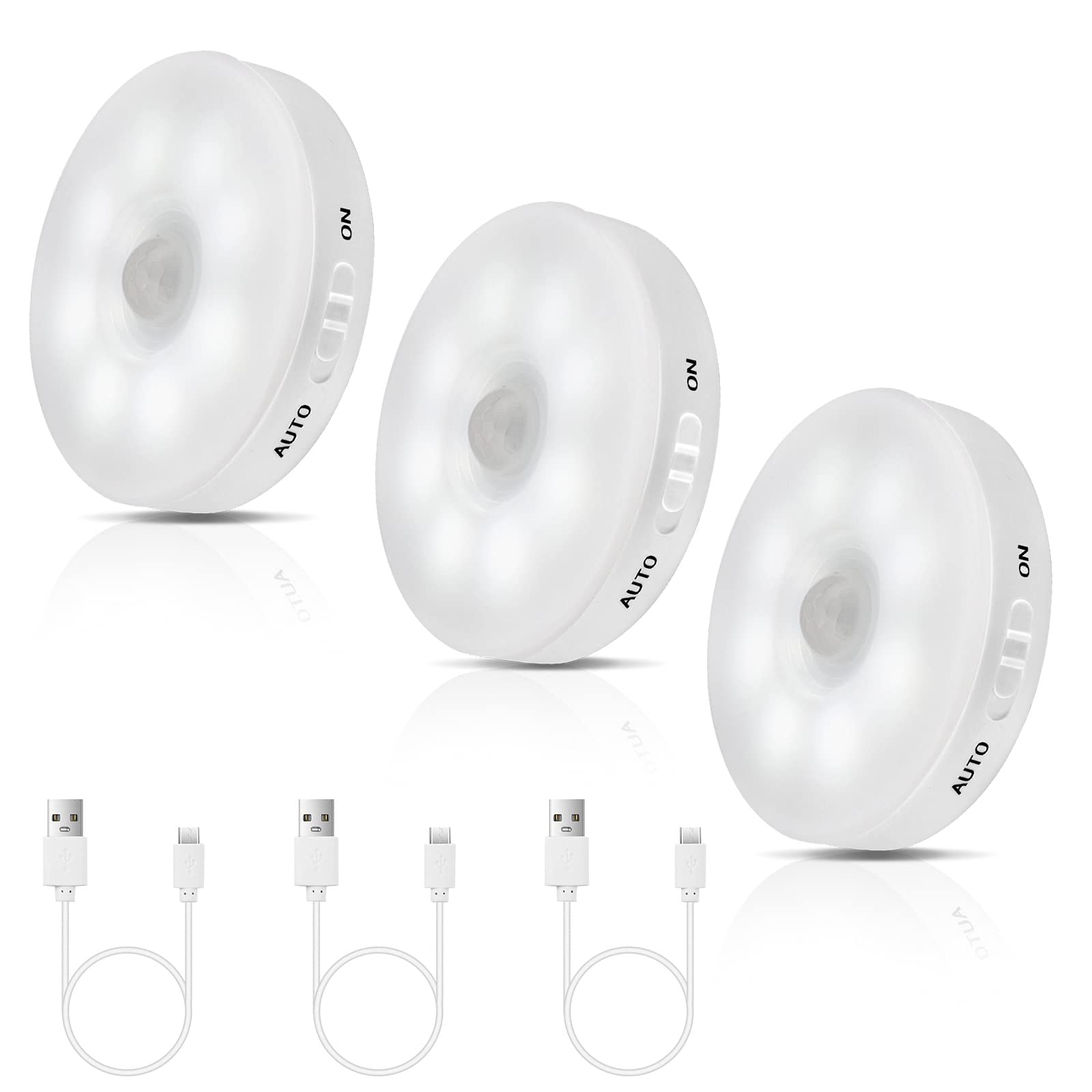 Okerich Improved LED Rechargeable Motion Sensor Light Indoor, Bright & Long-Lasting Battery, Stick-On Motion Sensor Puck Lights 