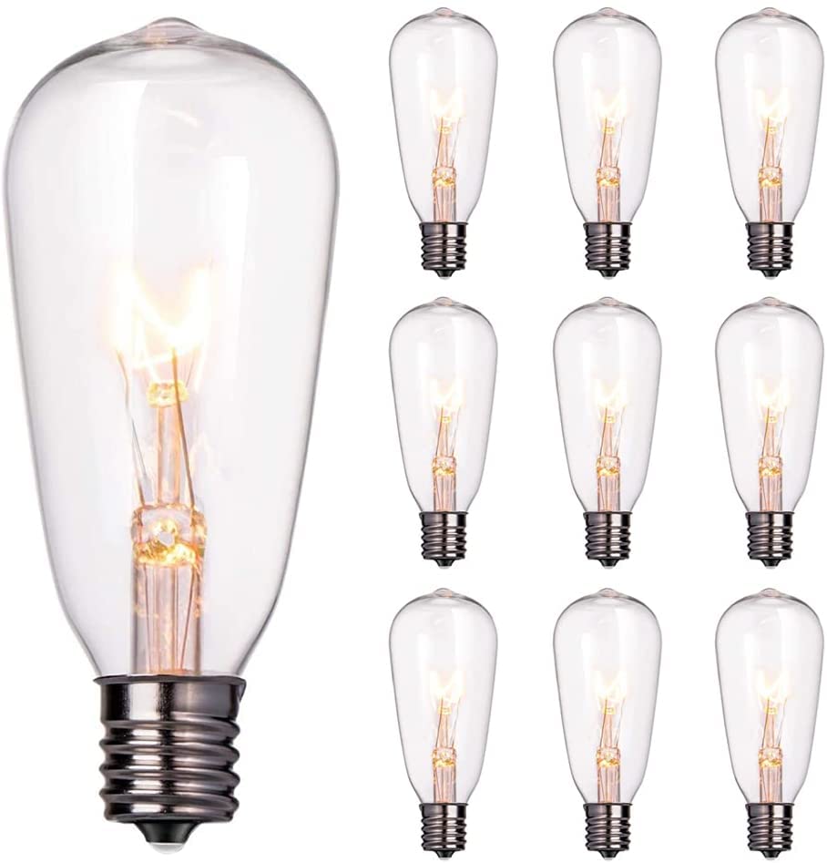 Doratale ST40 Clear Edison Light Bulbs 7W, 10 Pack, E17 Base, Warm White for Outdoor String Lights