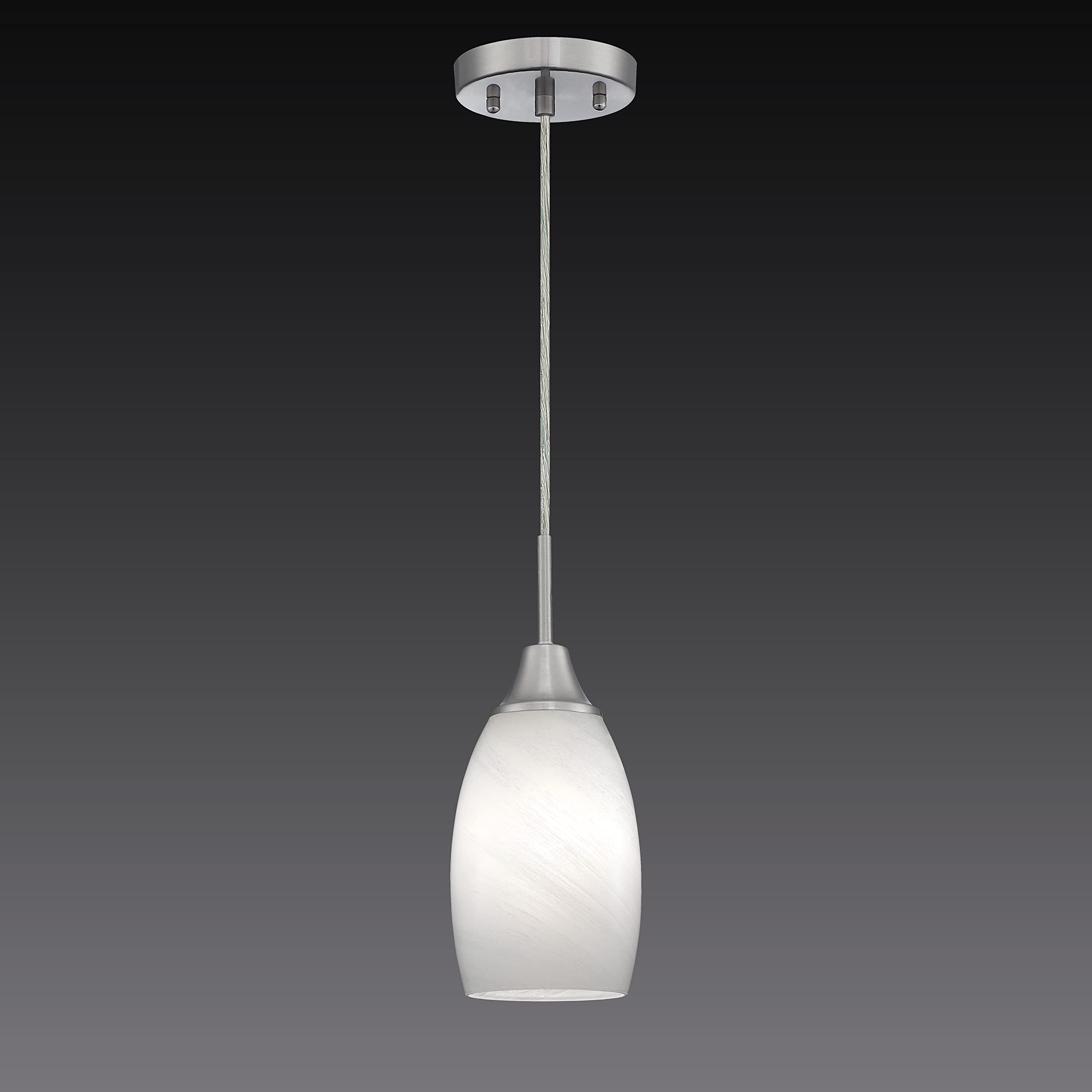 Viinew Mini Glass Pendant Light, Handblown White Swirl Art Glass, Adjustable Cord, Brushed Nickel, 4.72in, 1-Pack