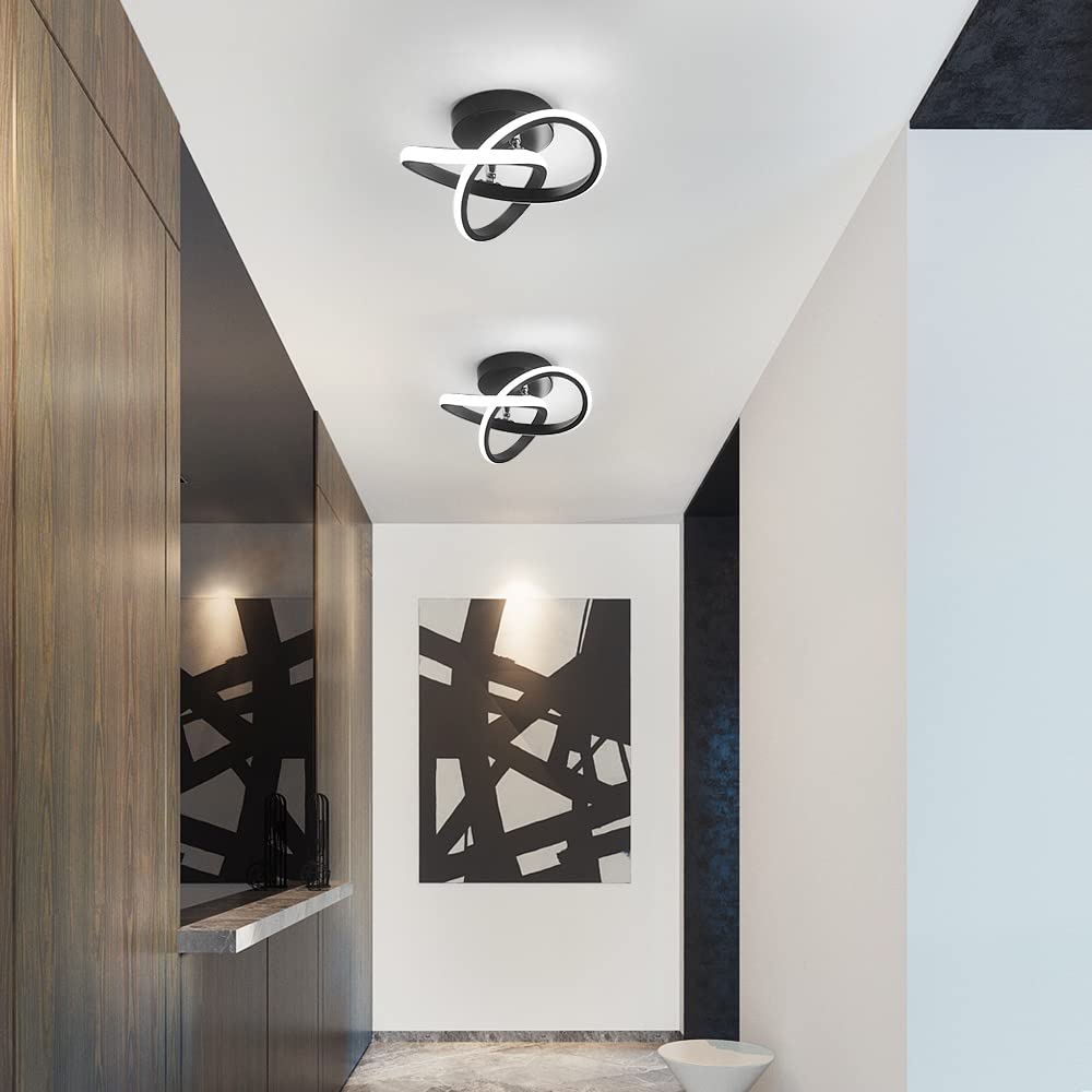 Daxgd Modern Led Ceiling Light 22W Spiral Design Ceiling Lighting Fixtures 6000K Cool White Light Ceiling Lamps For Corridor Aisle Hallway Balcony Bedrooms Kitchen Office (Black)