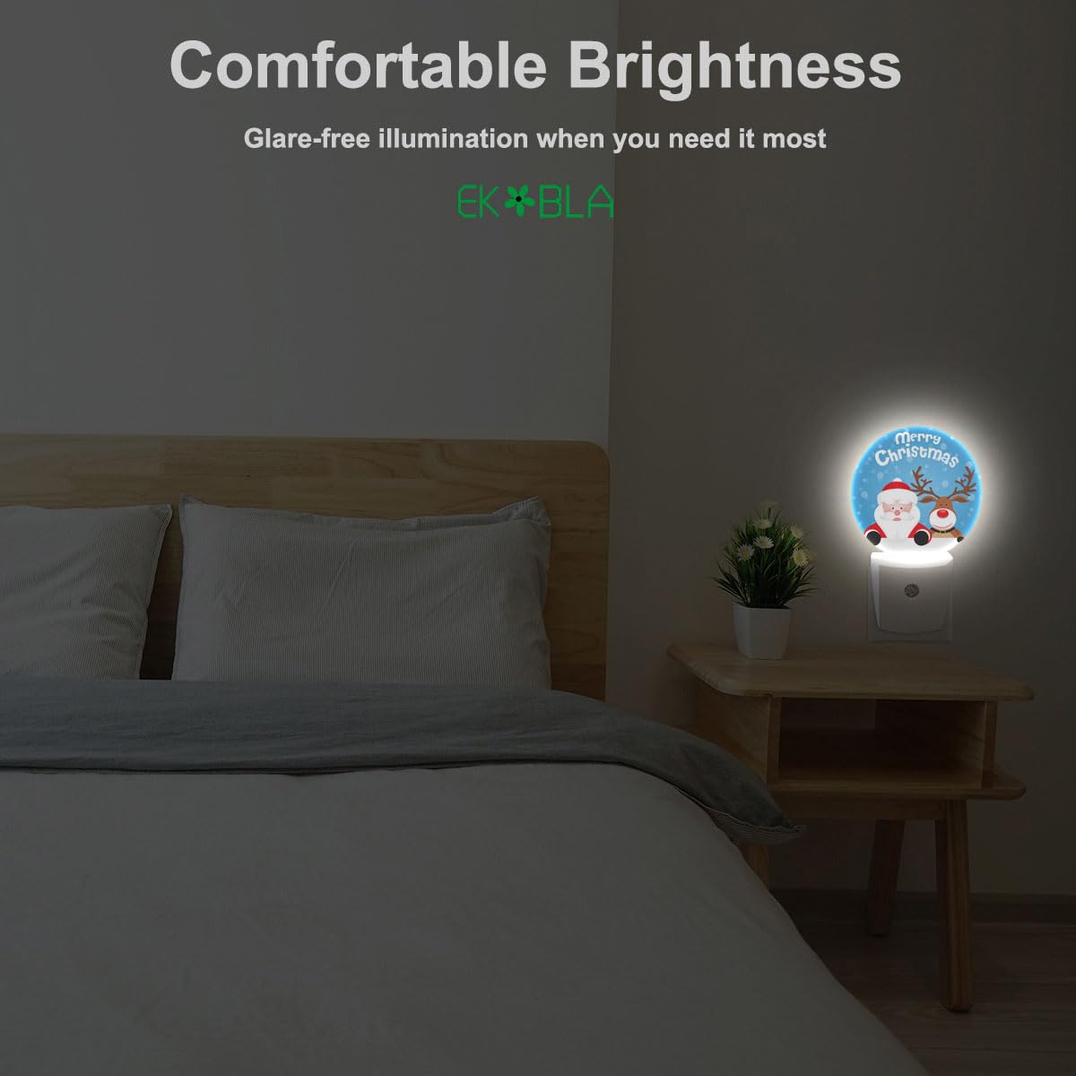 Ekobla Santa Claus And Reindeer Night Lights Plug Into Wall Merry Christmas Snowflakes Led Dusk To Dawn Night Lamp Auto Sensor F
