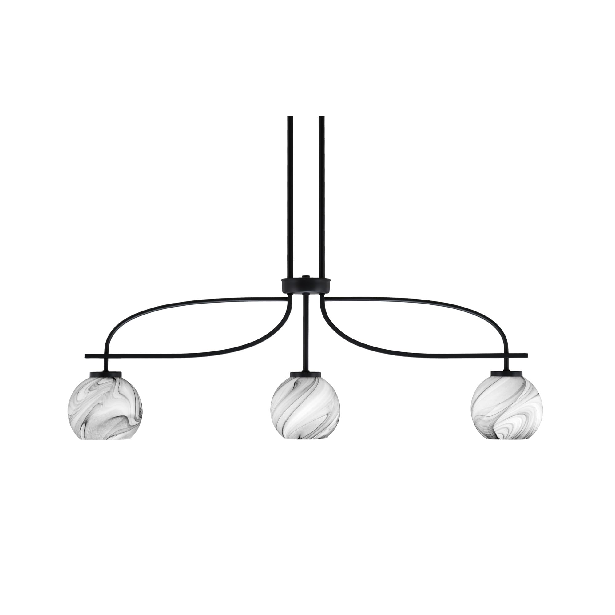 Cavella 3 Light Island Light Shown in Matte Black Finish with 5.75&quot; Onyx Swirl Glass