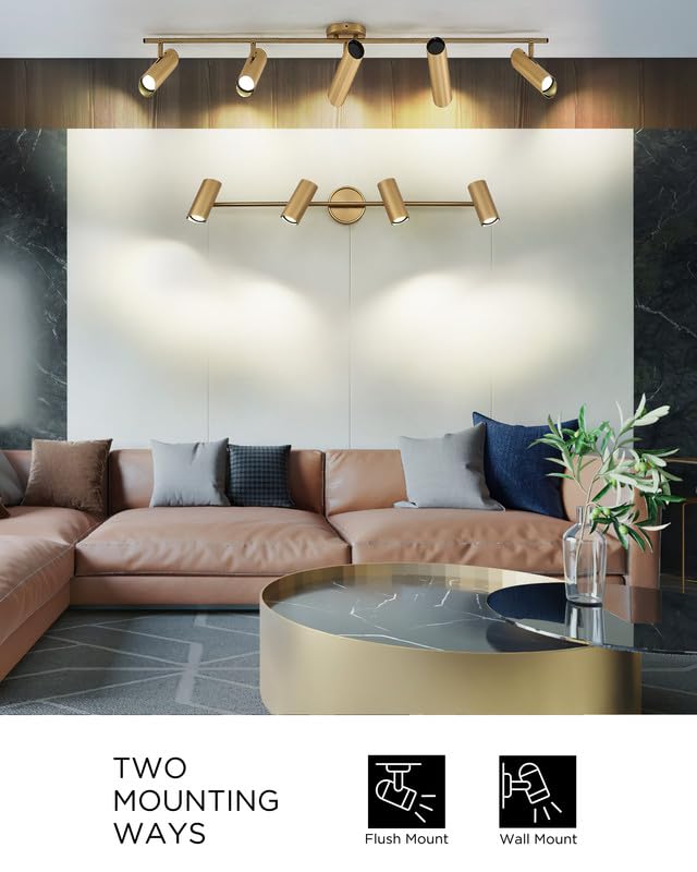 Femila 44 Adjustable Led Track Light - 4000K Gold Ceiling Track Lighting Fixture  350 Degree Rotatable | Modern Kitchen Track Lights | Versatile Led Track Lighting Kit  4Fs79Tl-5 Bg
