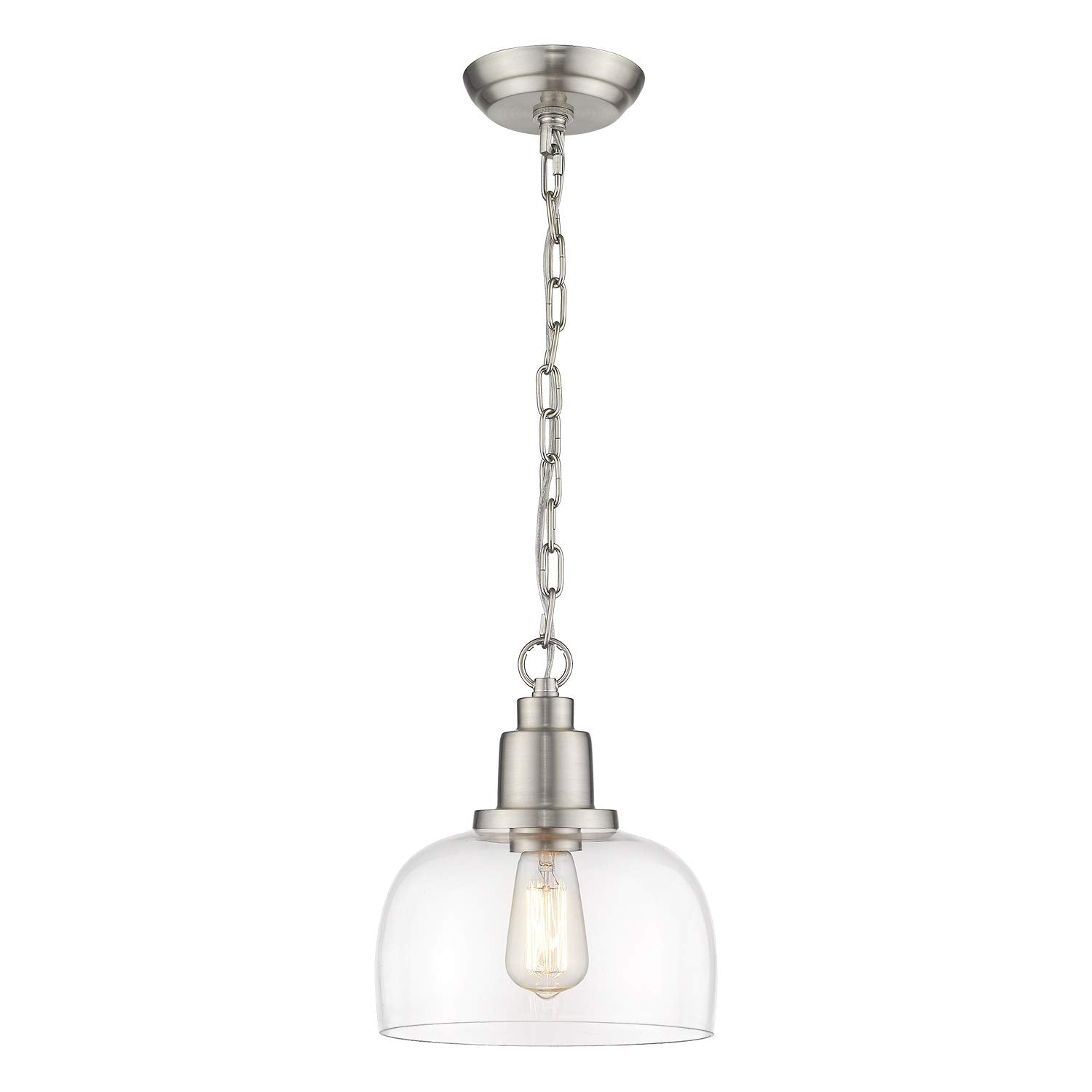 Eapudun Modern Farmhouse Pendant Light, 1-Light Brushed Nickel With Clear Glass Shade