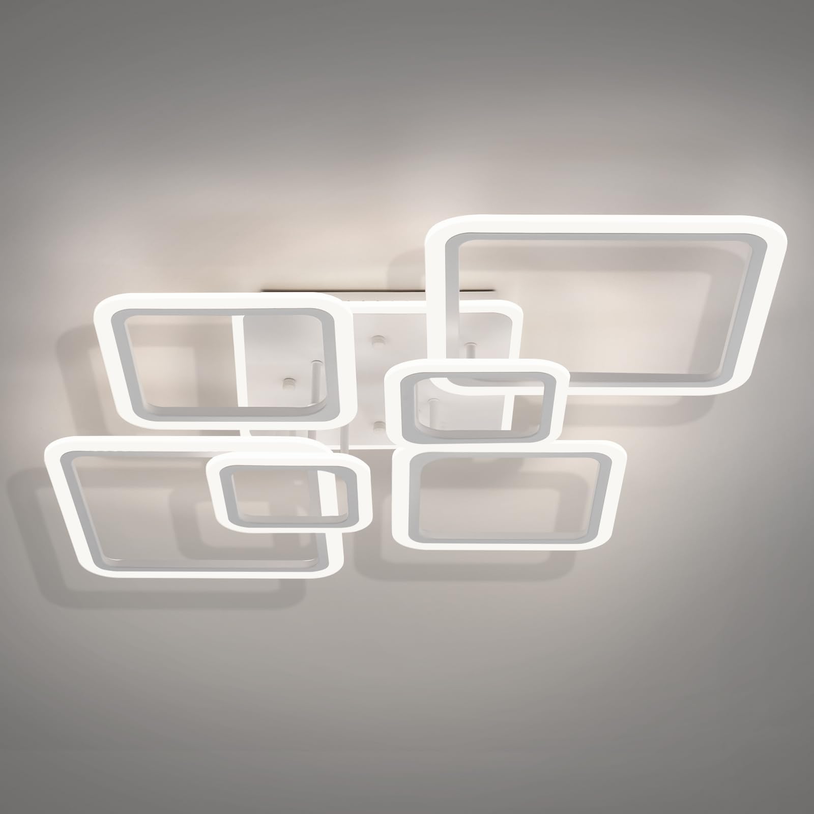 Modern Ceiling Light, 40.2'' LED Dimmable Acrylic Square 6+1 Rings Ceiling Lights with Remote, White Flush Mount Ceiling Light F