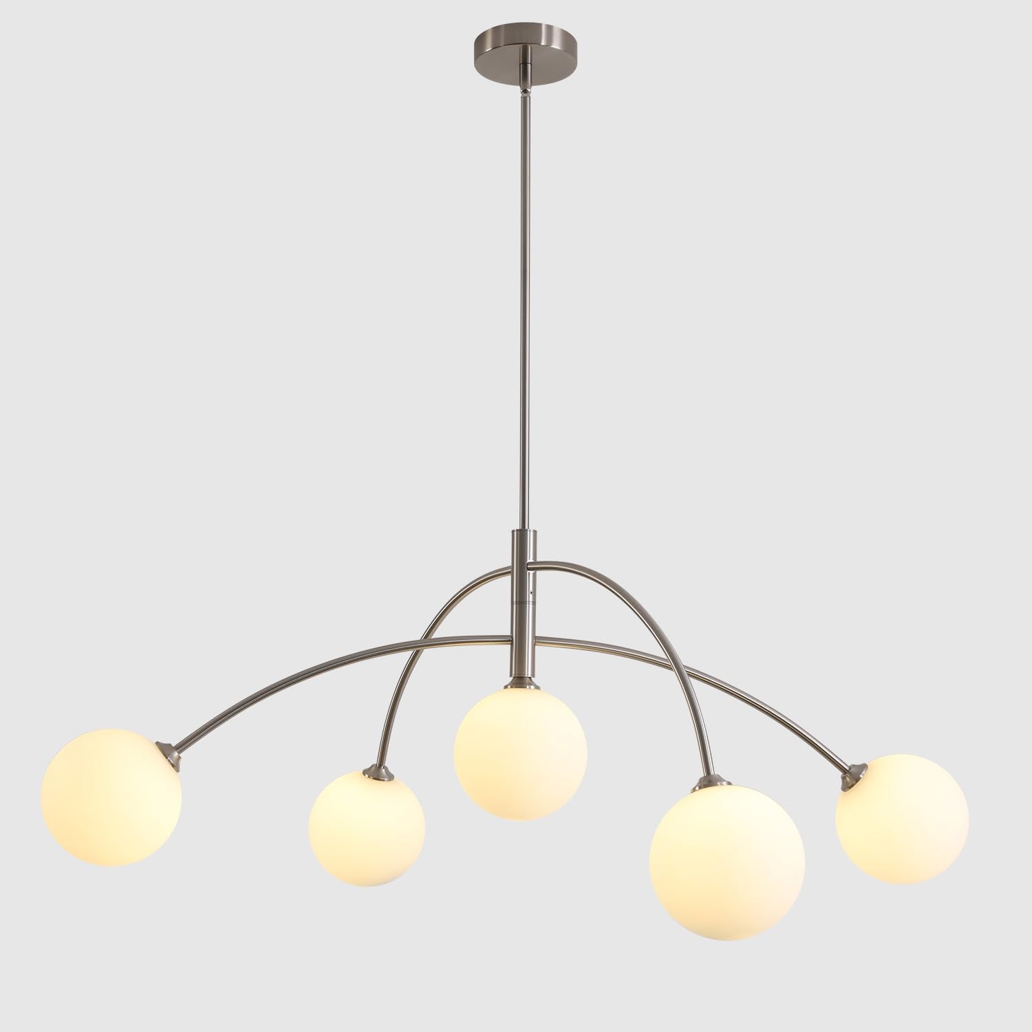 Fulesi Mid Century Modern Chandelier 5 Light Silver Sputnik Light Fixture With White Glass Globe Adjustable Modern Sputnik Chand