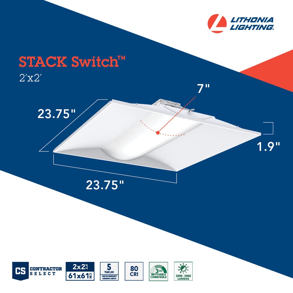 Lithonia Lighting Staks 2X2 Alo3 Sww7 2 Ft. X 2 Ft. Stack Switch Led Lay-In Ceiling Light Fixture For Commercial Use, 3500K-5000