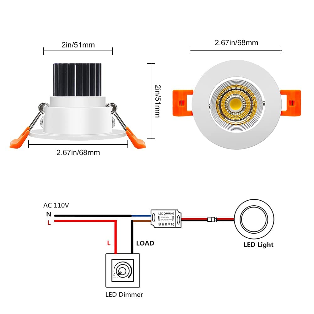 Inshareplus 2 Inch Led Downlight, 3W Recessed Lighting Cob Dimmable, 4000K Natural White, Cri80, Led Ceiling Lights With Led Dri