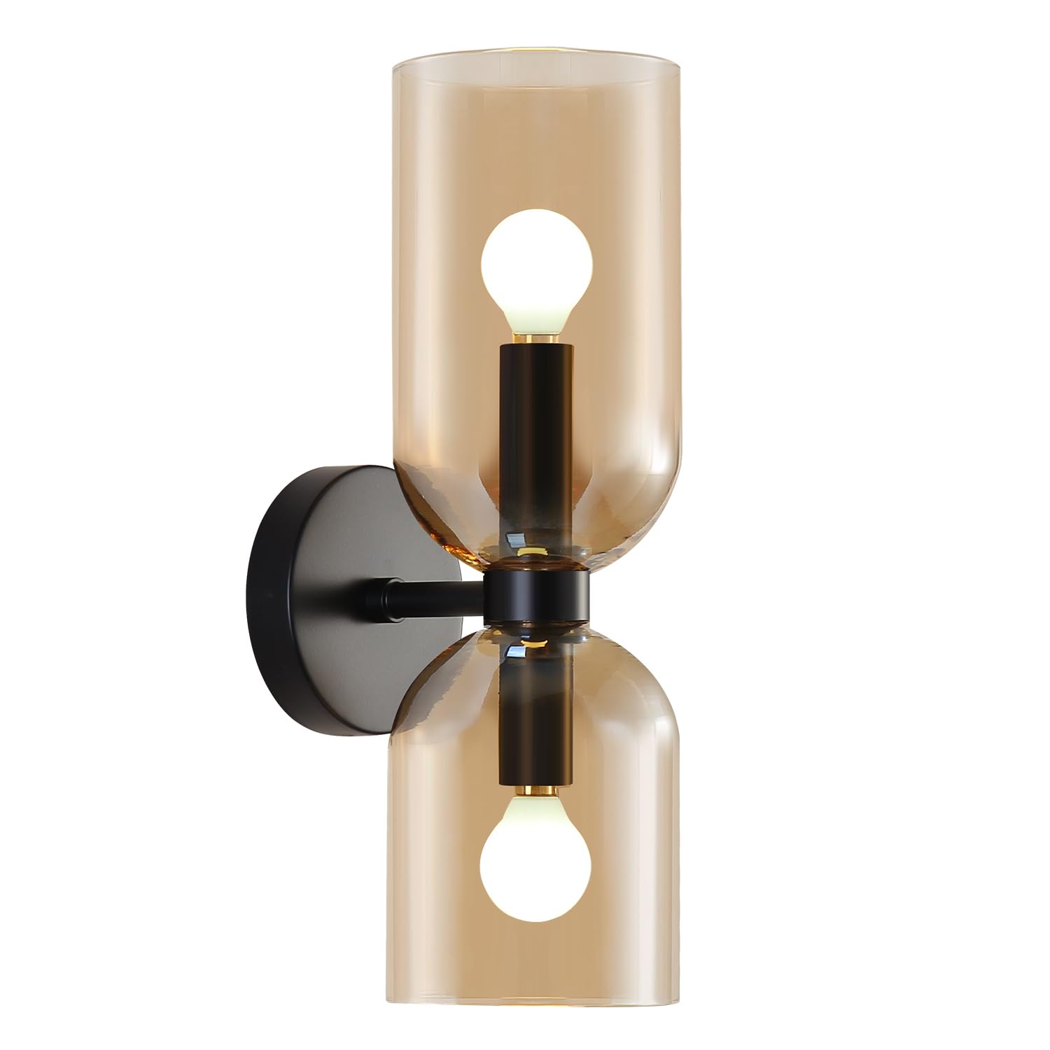Modern Glass Wall Sconces- Double Head Wall Lighting with Long Short Glass Shades- Bathroom Vanity Light Mid-Century Up Down Har