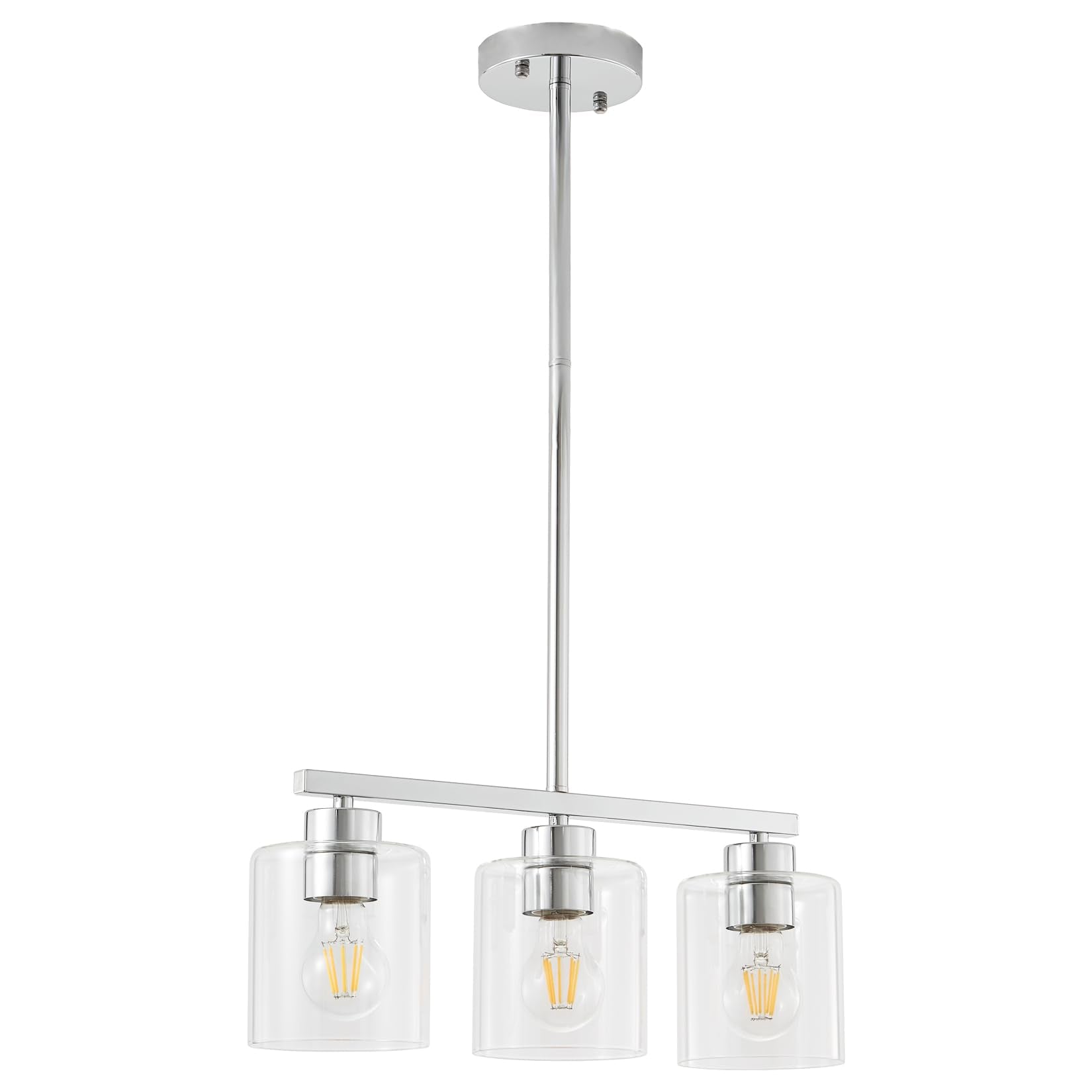 3-Light Silver Kitchen Island Lighting  Silver Pendant Light Fixture  Farmhouse Dining Room Light Fixtures Over Table  Modern Hanging Light Fixtures With Clear Glass  E26 Base  Bulbs Not Included