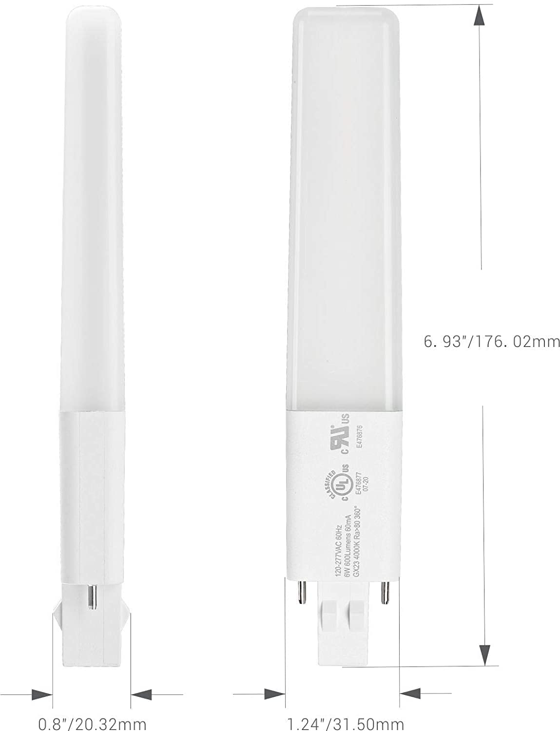 Legental GX23 LED Bulbs, 6W (13W CFL Equivalent), 4000K Daylight, Plug-and-Play, 10 Pack, Plastic