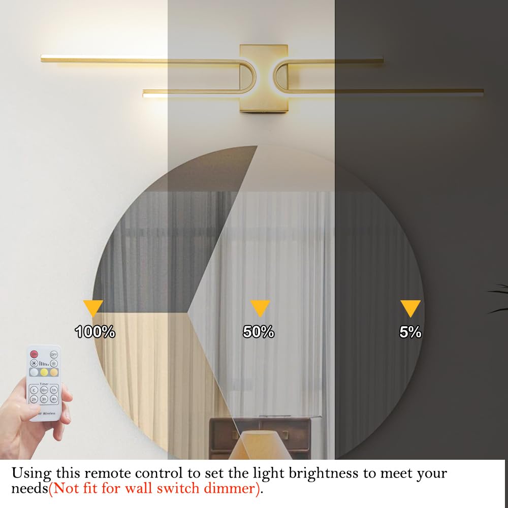 OIYIO Modern LED Bathroom Vanity Light Fixture, Dimmable, Gold, 39.17 Inch, Metal, Model 250115