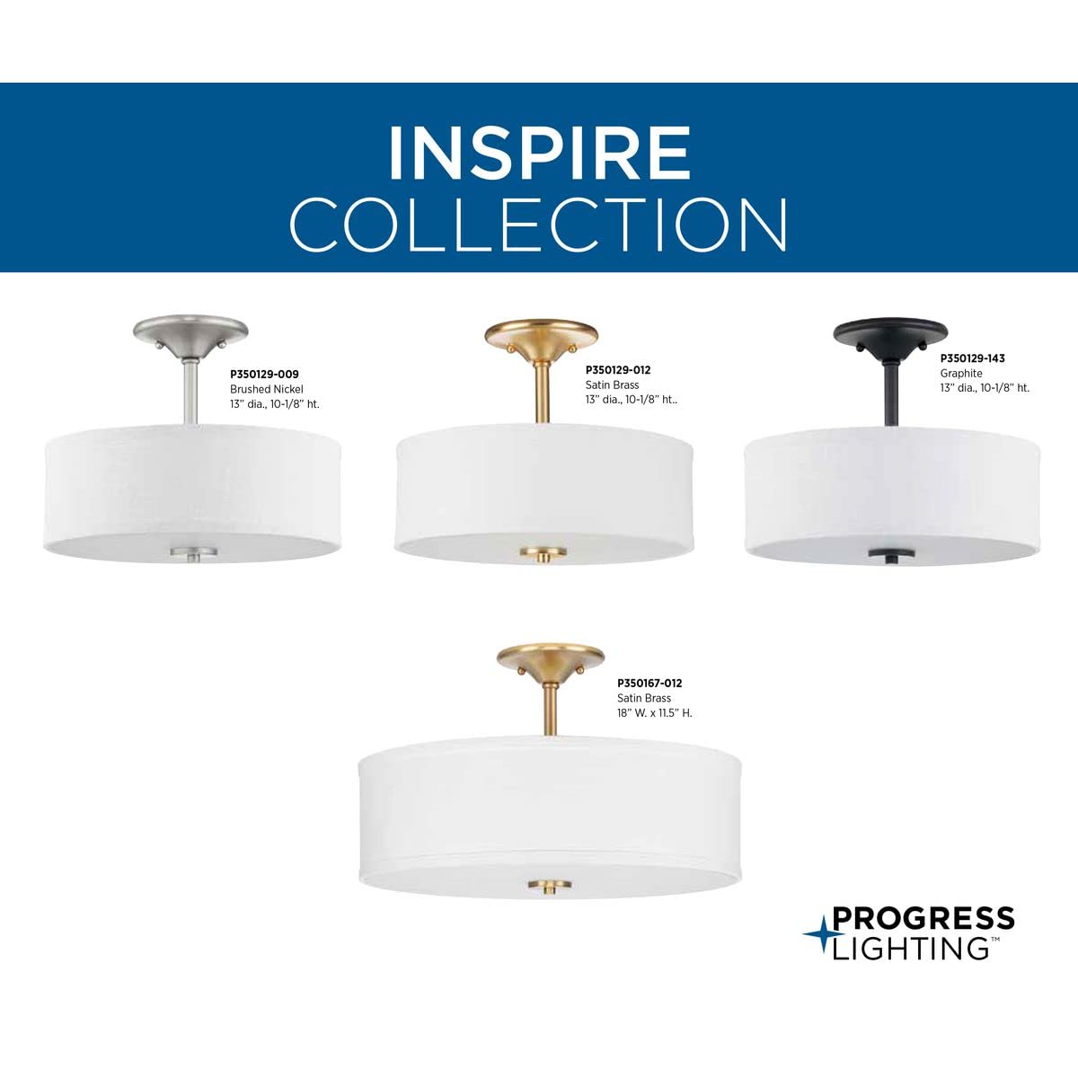 Progress Lighting P350167-012 Inspire Collection Ceiling Light Fixture For Interior Kitchen Lights, Hallway, 2-Light Semi-Flush