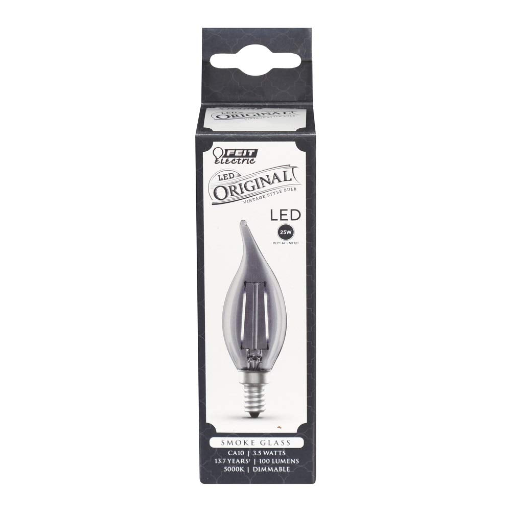Feit Electric Vintage Exposed Filament LED Light Bulb 5000K Dimmable Flame Tip CA10 Smoke 1 Count