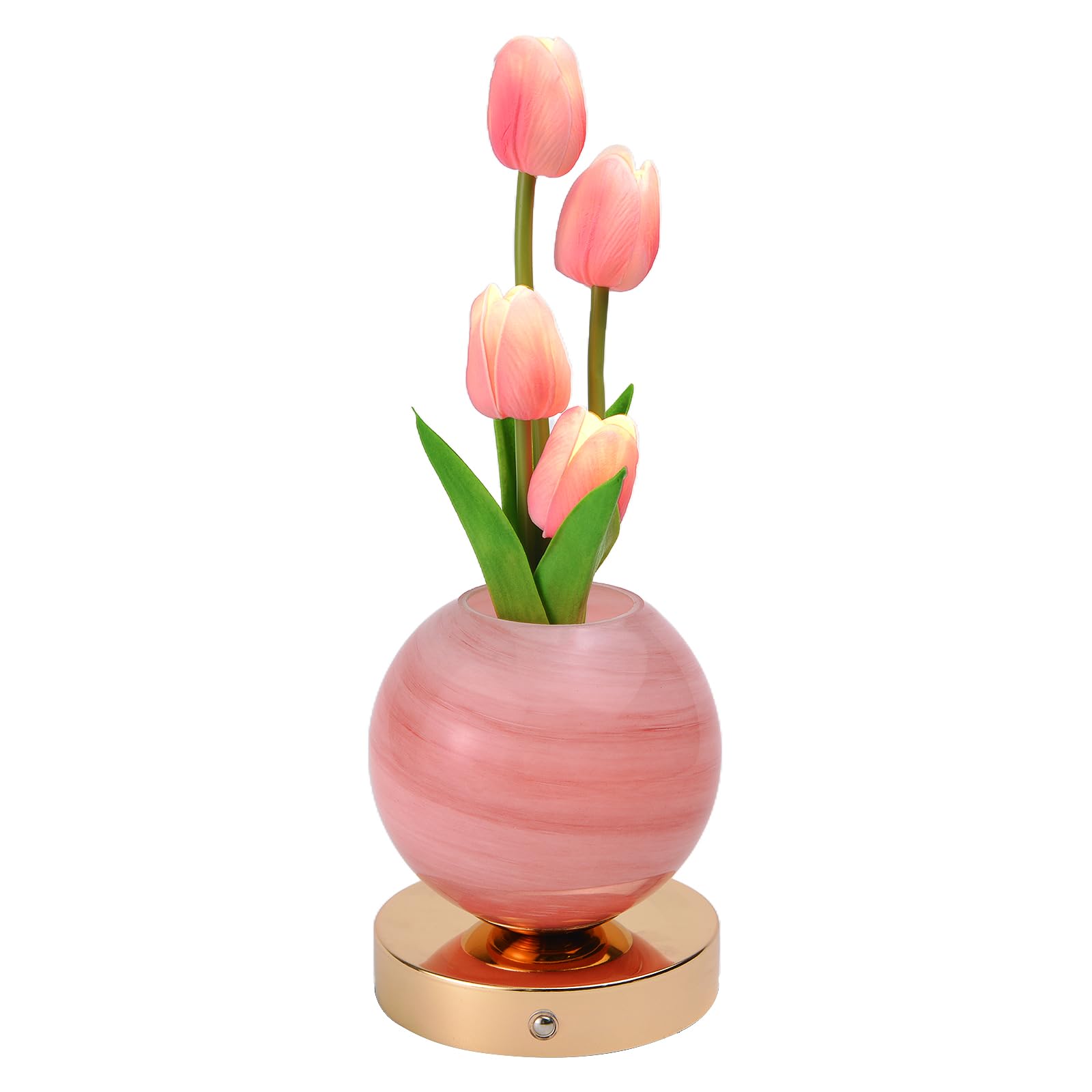 TXGZYBhg Tulip Flower Planet Lamp with Remote Control, Rechargeable Cordless Touch Dimming Artificial Flower Desk Lamp, LED Nigh