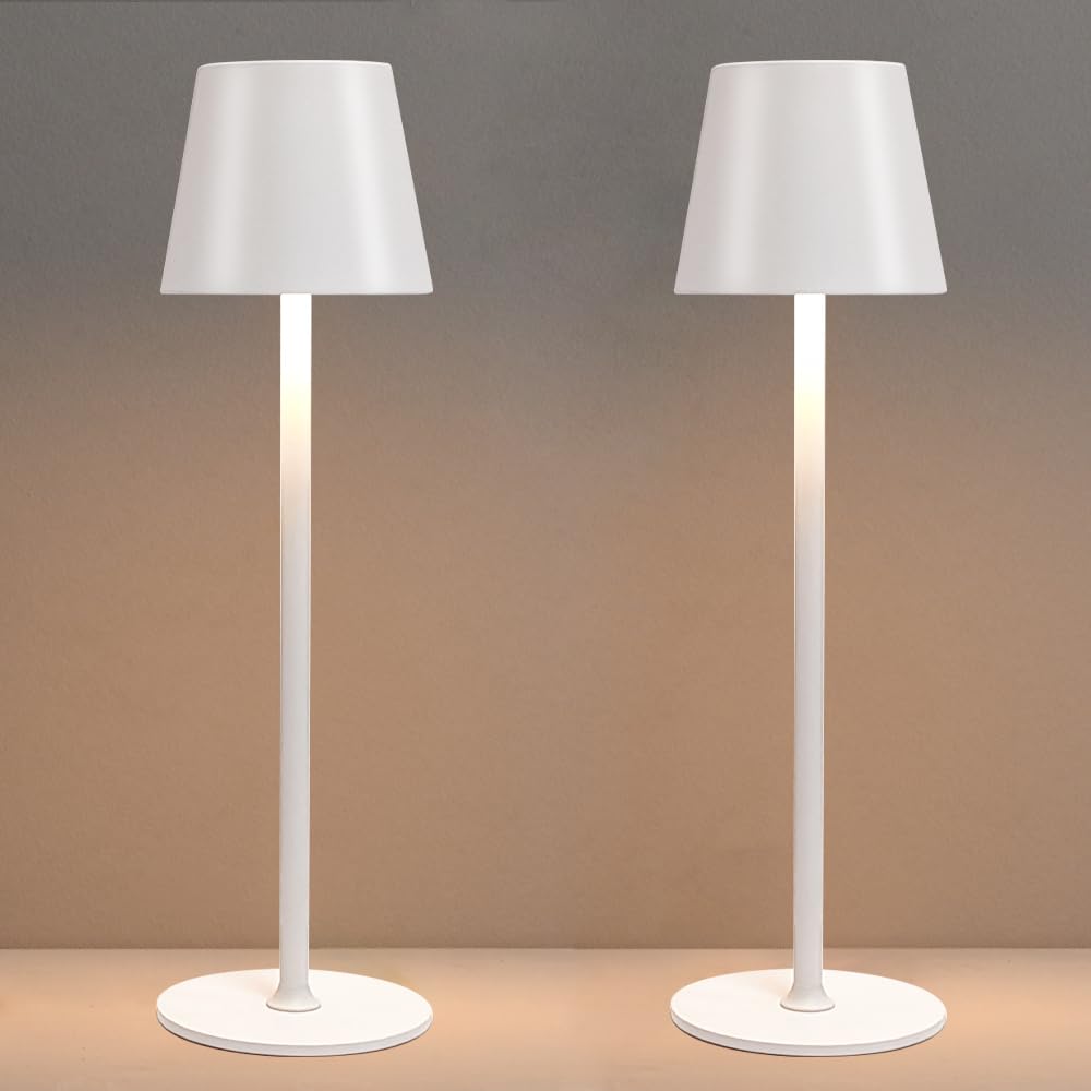 LED Cordless Table Lamps Set of 2,Portable Rechargeable 5000mAh Outdoor Table Lamp,3 Color Stepless Dimming Wireless Battery Pow