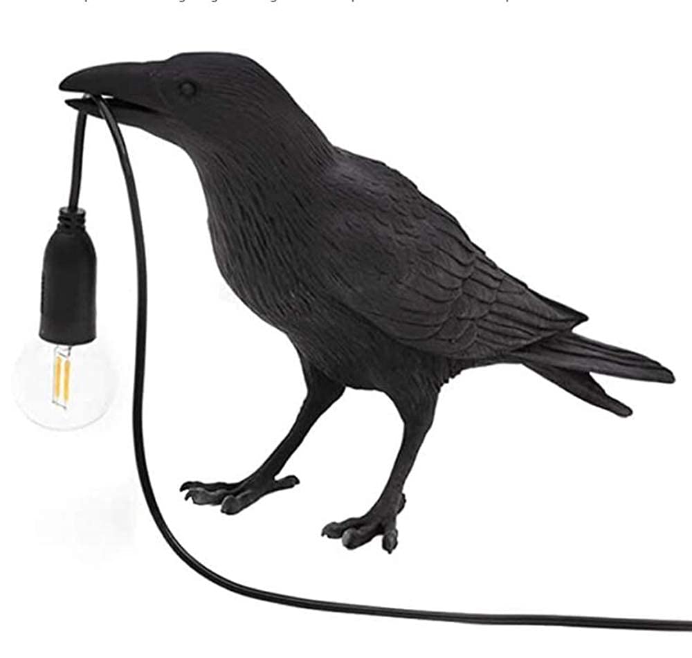 Nordiem Crow Table Lamps Bird Desk Lamp Bedroom Wall Sconce Lamp Light Resin Decoration E12 110V Led Bulb (Black Sitting Table Lamp)