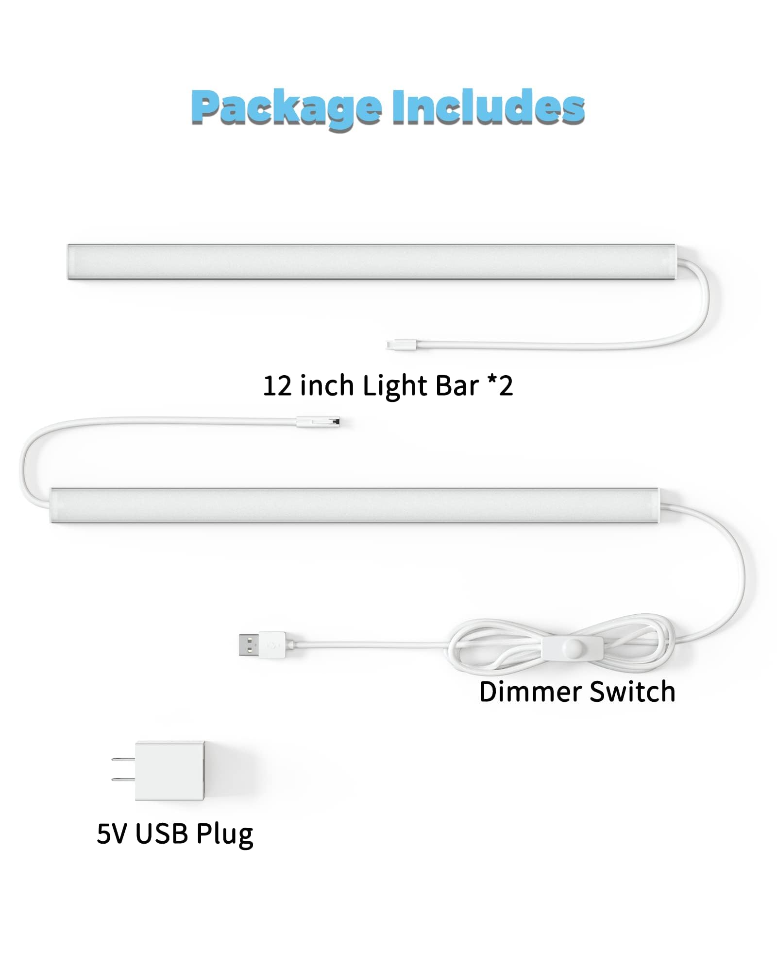 ASOKO HOME Dimmable LED Under Cabinet Lights - 2 Pack 12-Inch Cool White 6000K USB Linkable for Kitchen and Workbench