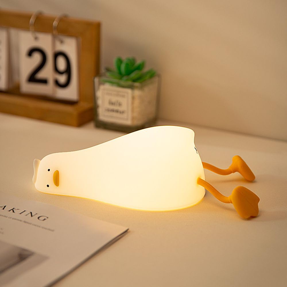 VOIDEAN Duck Night Light Silicone, Lying Flat Duck Night Lamp, Kids Room Decor Atmosphere Night Light, Baby Nursing Bedside Touc