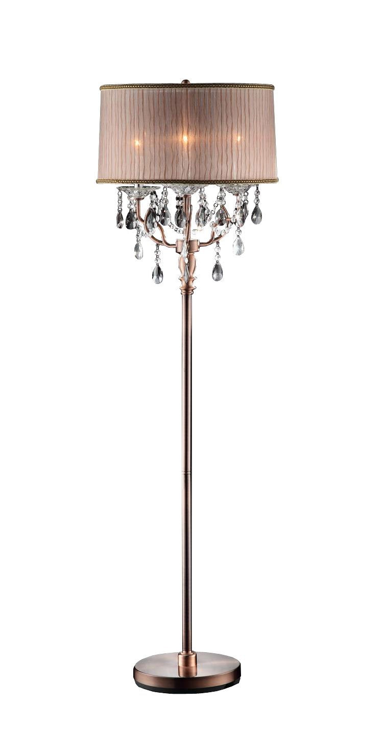Ore International K-5126F Floor Lamp, 62in Steel, Pink Crystal, 18.5in x 18.5in