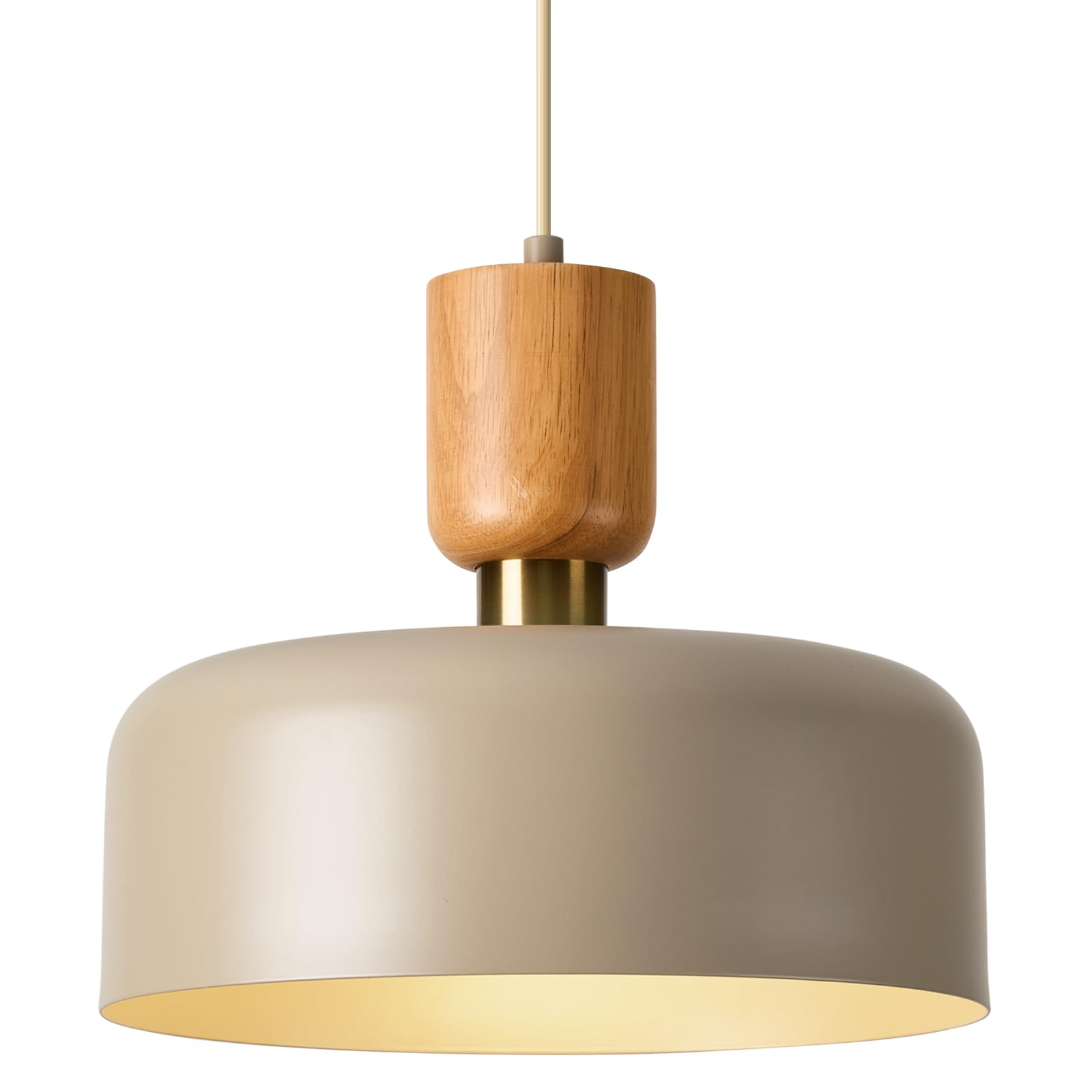 TeHenoo Modern Pendant Lights,Natural Wood and Brass Accent,Adjustable Pendant Lighting for Kitchen, Dining Room, Black