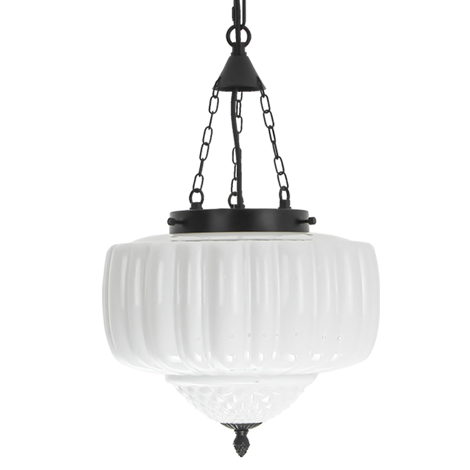 FCTWAKS Milk Glass Pendant Light, 12'' Mid Century Modern Schoolhouse Ceiling Light Fixtures, Black Finish with Frosted Glass, V