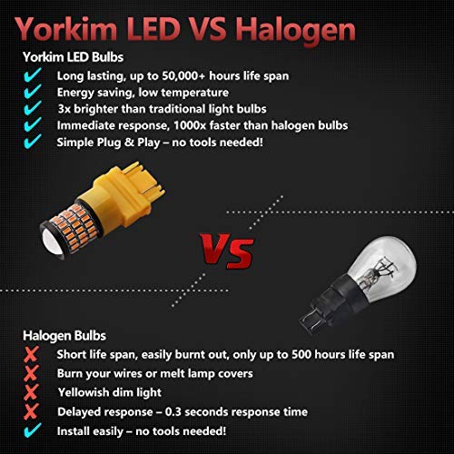 Yorkim 3157 Led Bulb Amber Ultra Bright, 3157 Led Brake Lights, 3157 Led Backup Reverse Lights, 3156 Led Tail Lights With Projector - 3056 3156 3156A 3057 4057 3157 4157 T25 Led Bulbs, Pack Of 4